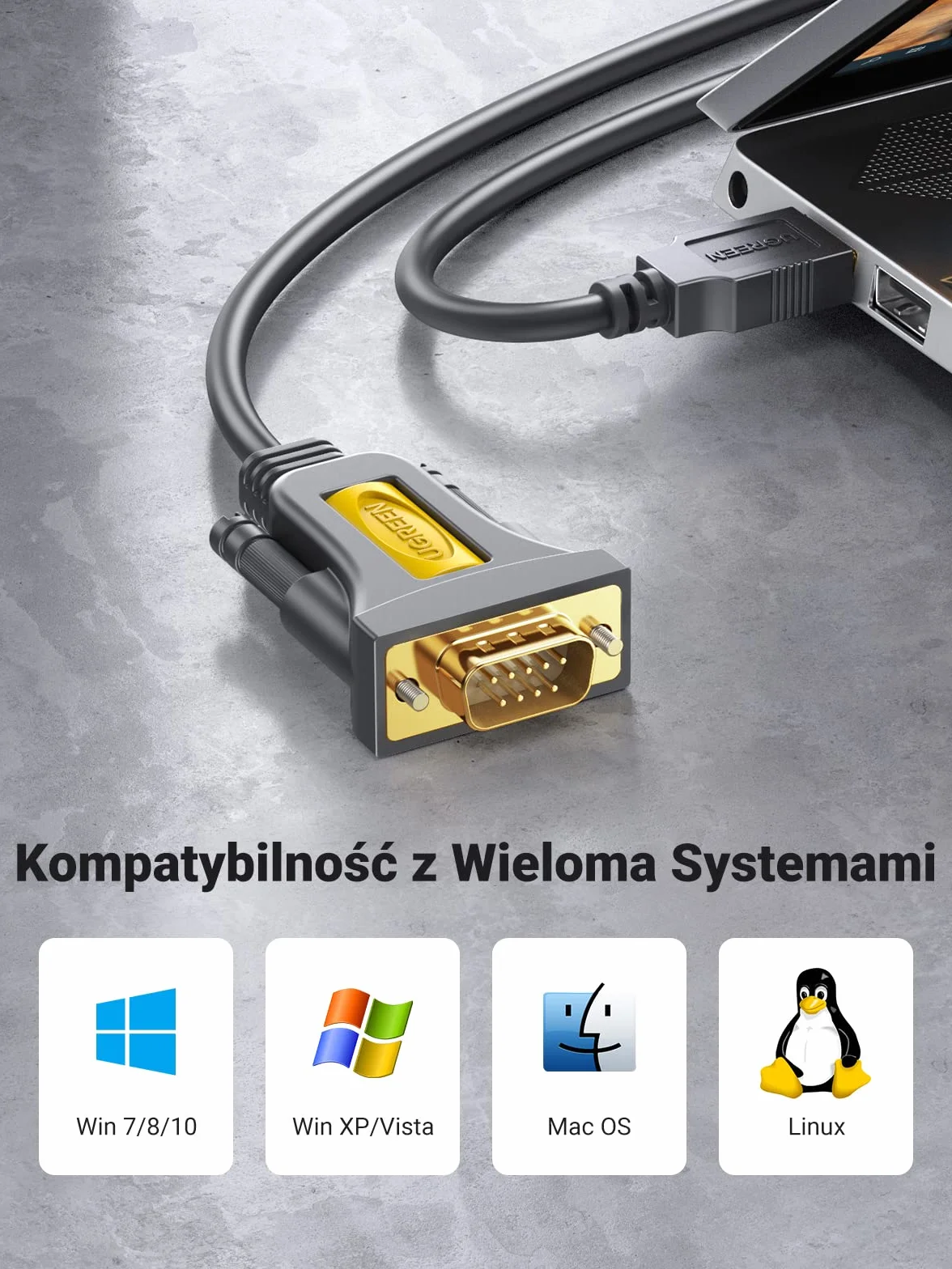 UGREEN Kabel Z Adapterem Usb Do Db9 9-Pinowy Kompatybilny Z Windows 10/8/7 Mac Os X Linux Kompatybilny Z Routerem, Switch, Teleskopem Itp. (3M)