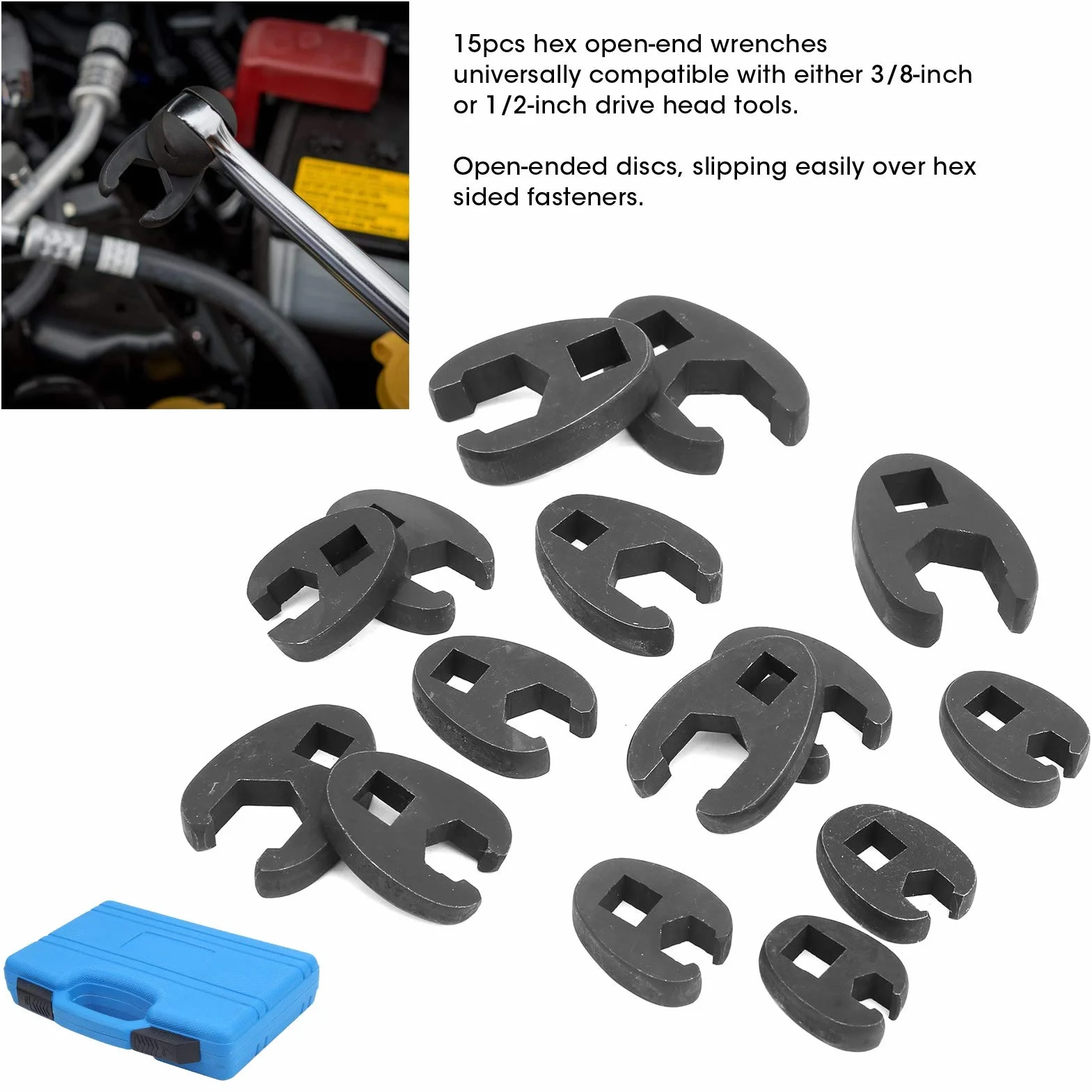Zestaw 15 wymiennych kluczy imbusowych płaskich metrycznych, 8 mm-24 mm, kompatybilnych z napędem 3/8'' i 1/2''