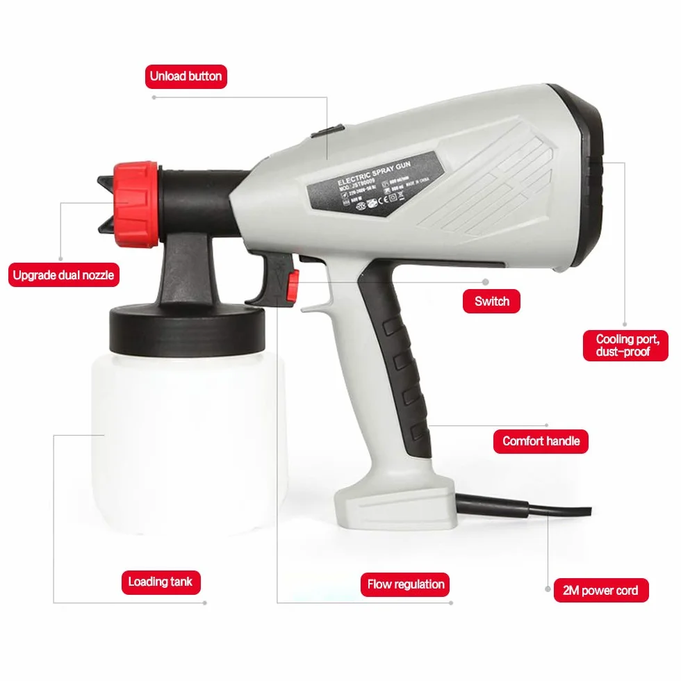 Fayelong Elektryczny 220V 400-600W Pistolet natryskowy do ciast czekoladowych maszyna do piaskowania 800 ml odłączany opryskiwacz (600W)