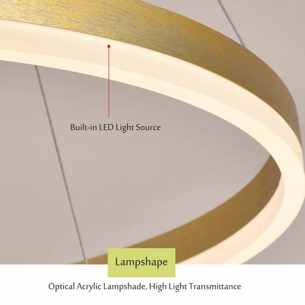 Nowoczesna Lampa Wisząca Led W Kształcie Pierścienia, 25 W, 15,7-calowy Okrągły żyrandol, Regulowana Lampa Sufitowa Do Jadalni, Sypialni, Salonu, Kuchni Gold+warm White 40CM 25W