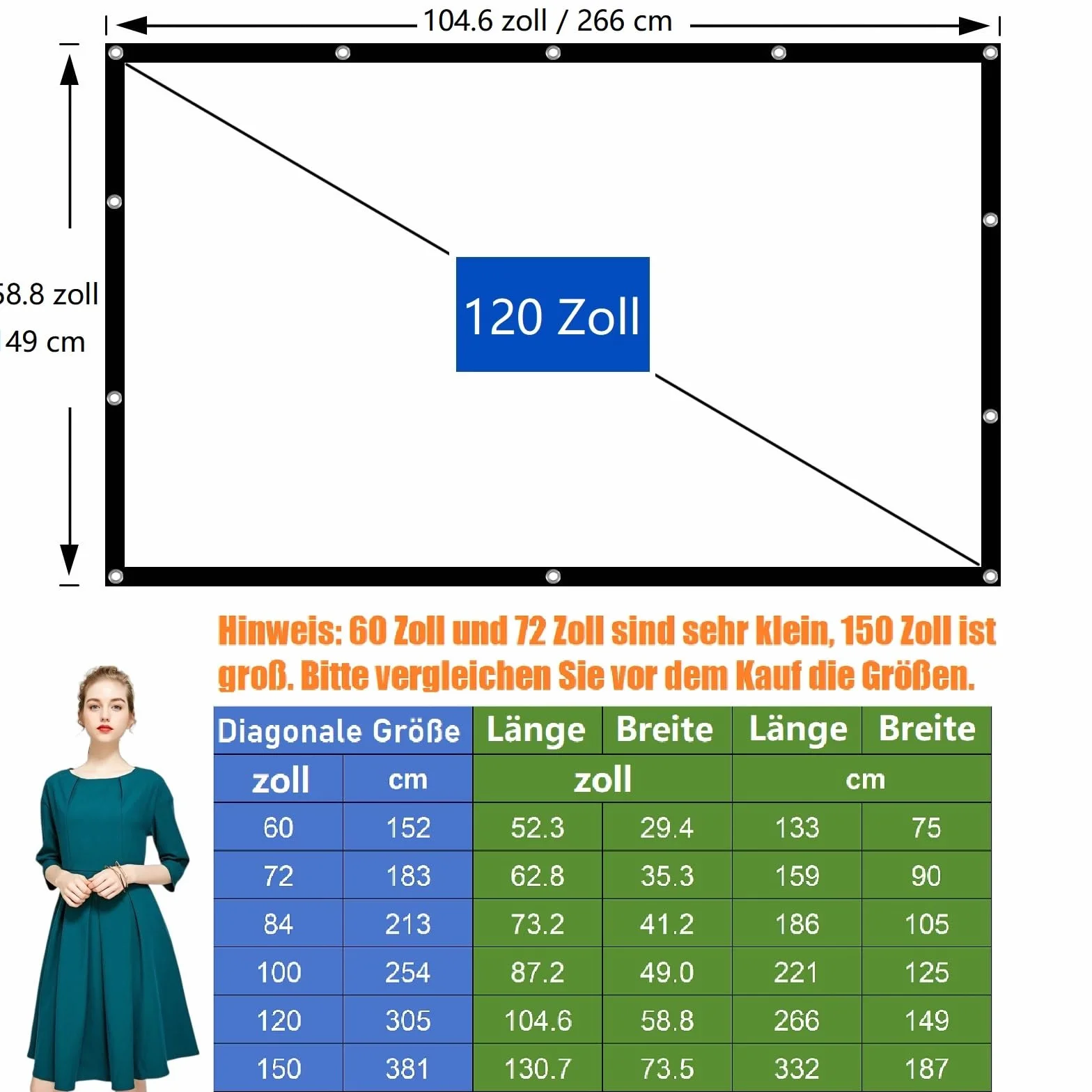 Ekran projekcyjny przenośny 16:9 składany 300 cm do kina domowego