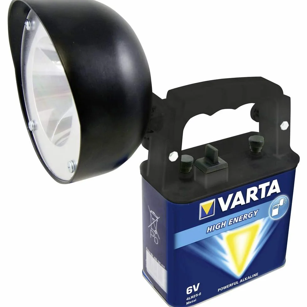 Varta 4 W LED Work Light (w zestawie bateria High Energy 6 V, lampa robocza, latarka, latarka, reflektor ręczny, lampa warsztatowa, lampa robocza – czas pracy do 270 godzin – z paskiem do noszenia)