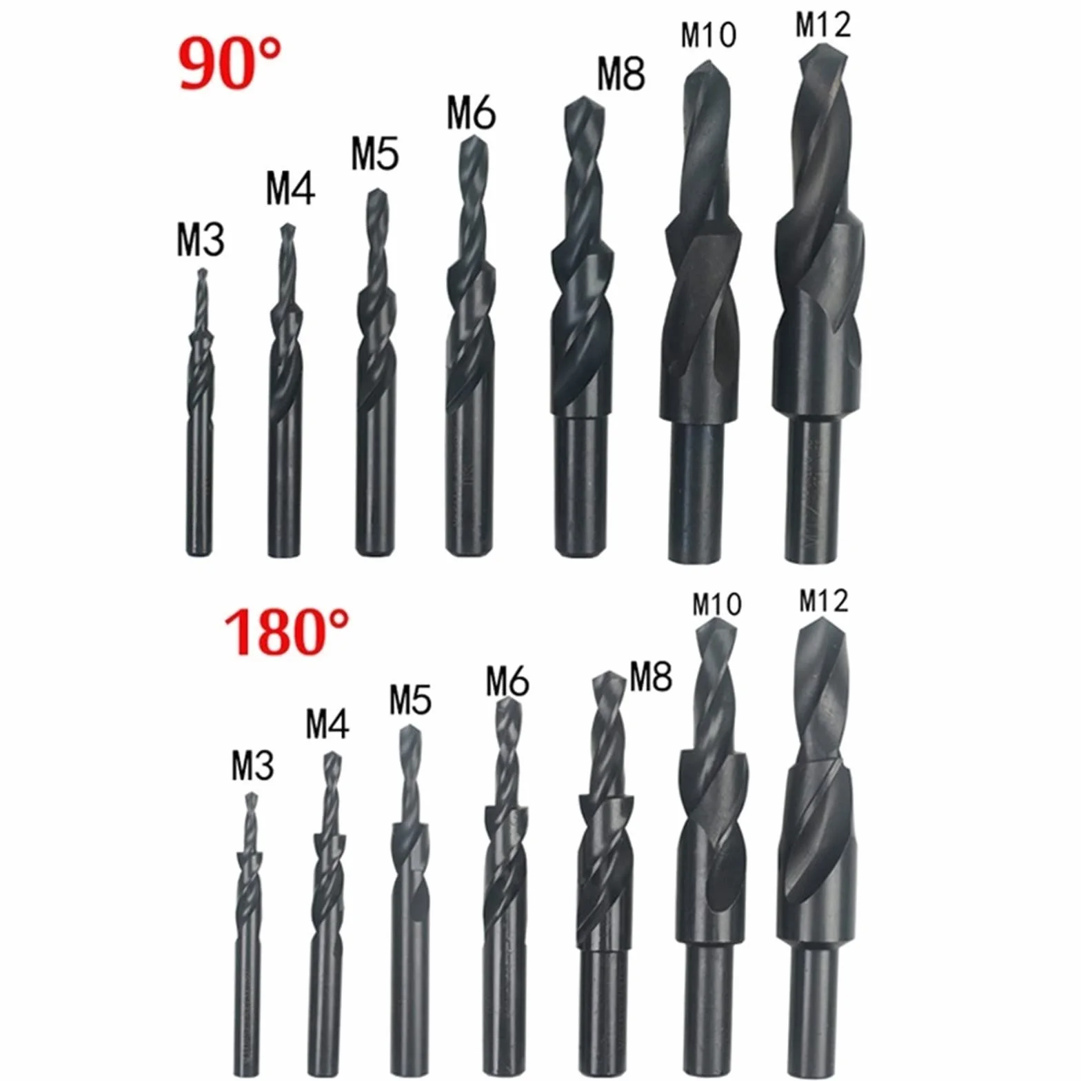 1PC HSS pogłębiacz wiertło stopniowe powlekane/czarne śruby z łbem wpuszczanym wiertło 90/180 do miedzi aluminium M3-M12 (kolor: tytanowa powłoka, rozmiar: M12 (180 stopni))