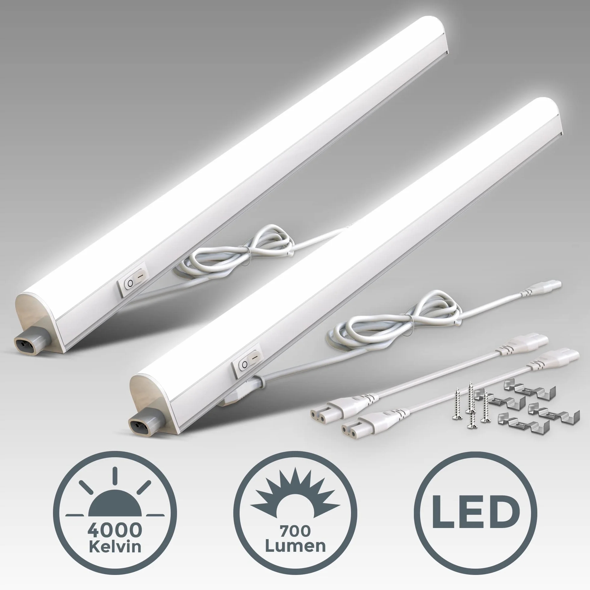 B.K.Licht 2 sztuki LED oswietlenie podszafkowe I listwa swietlna I 57,3cm I 8W I 700lm I 4.000K neutralna biel I mozliwosc przedluzenia przez system wtykowy