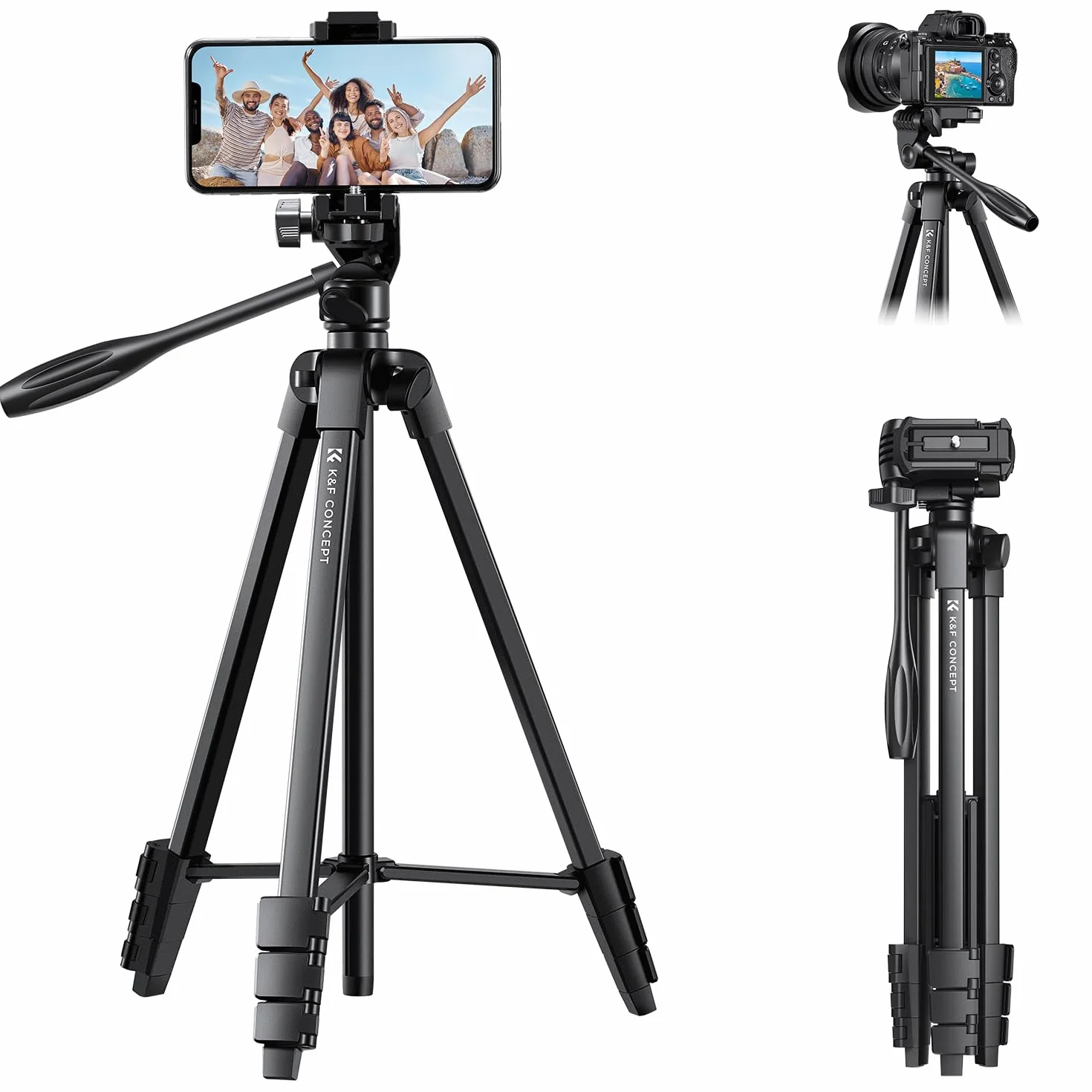 K&F CONCEPT Lekki statyw mobilny 152 cm Aluminiowy z pilotem Bluetooth dla Canon Nikon Sony DSLR Smartphone