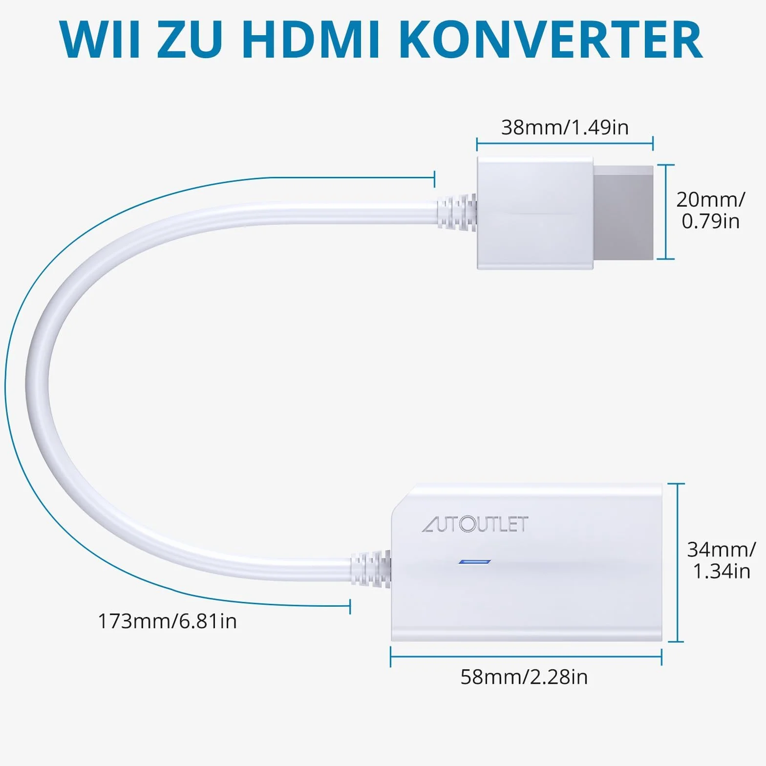 AUTOUTLET Adapter Wii do HDMI Biały 1080P/720P Full HD Konwerter z kablem HDMI 1,8M dla Nintendo