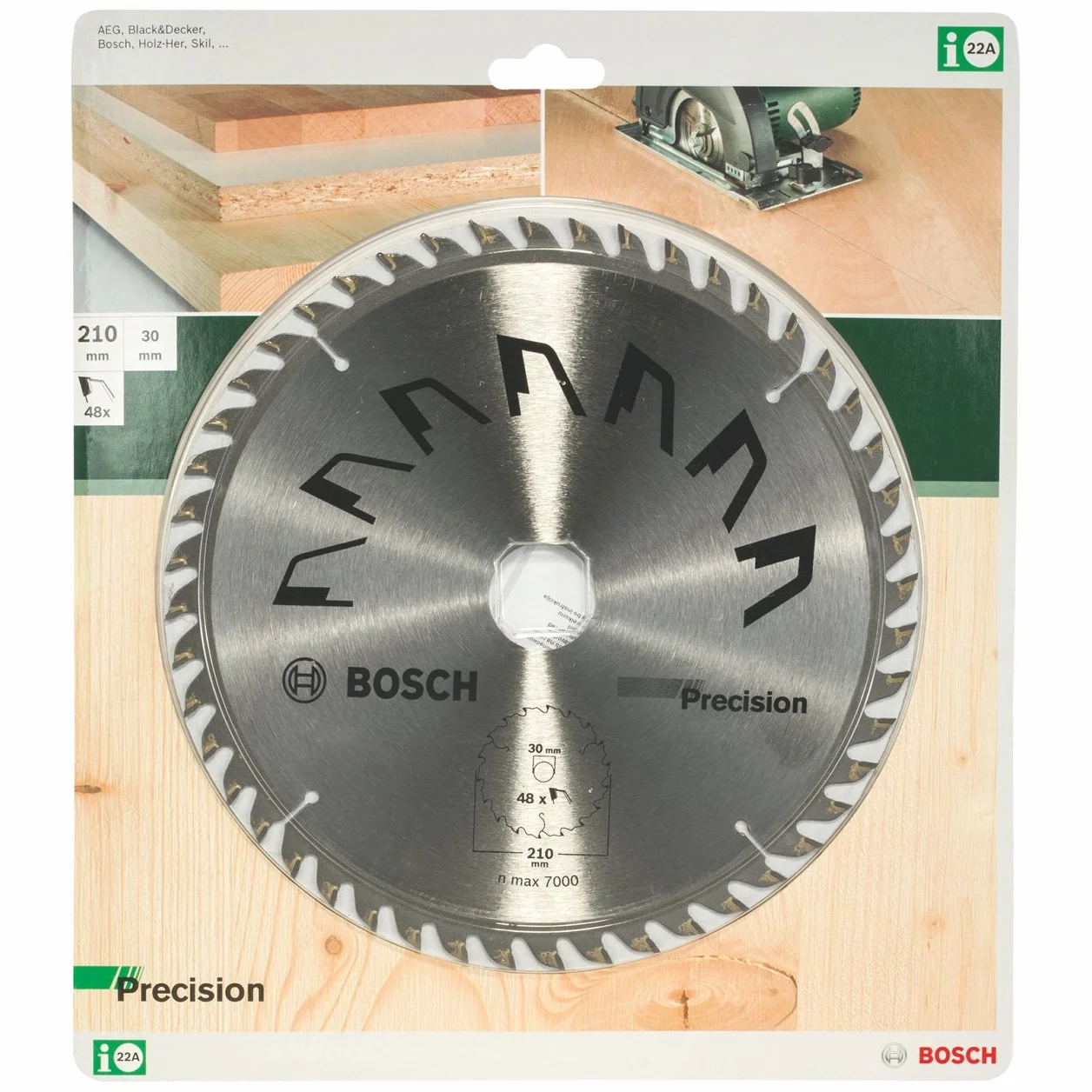 Bosch 1x Tarcza pilarska Precison (do Drewna, Ø 210 x 2.5/1.5 x 30 mm, 48 Zęby węglikowe, ATB, Osprzęt pił tarczowych)