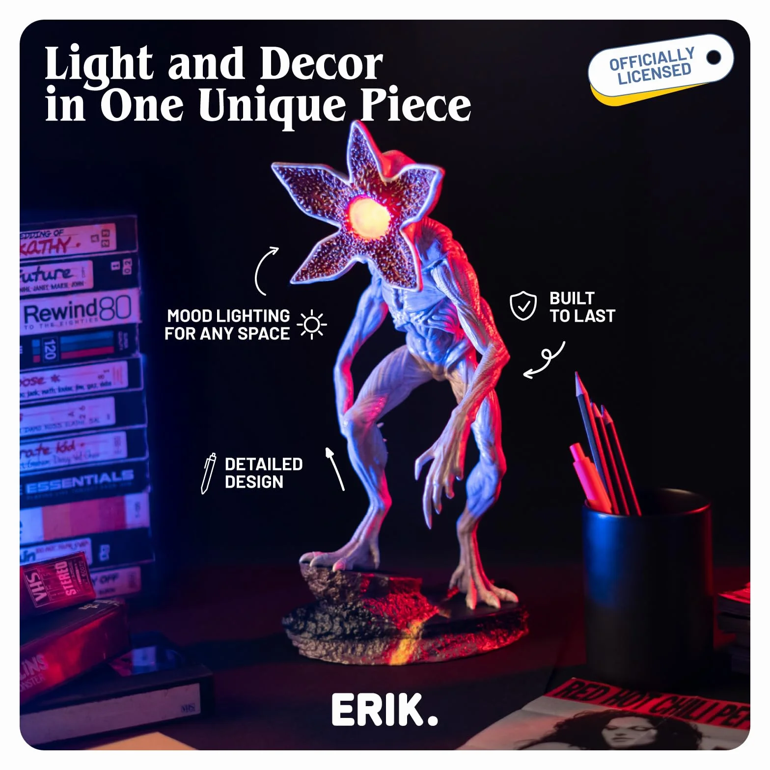Grupo Erik Baterry Lamp - Stranger Things Gifts | Night Light Kids, Night Lamp Bedside, Mood Lighting, Nightlight | Demogorgon Stranger Things Merchandise, Cool Room Decor