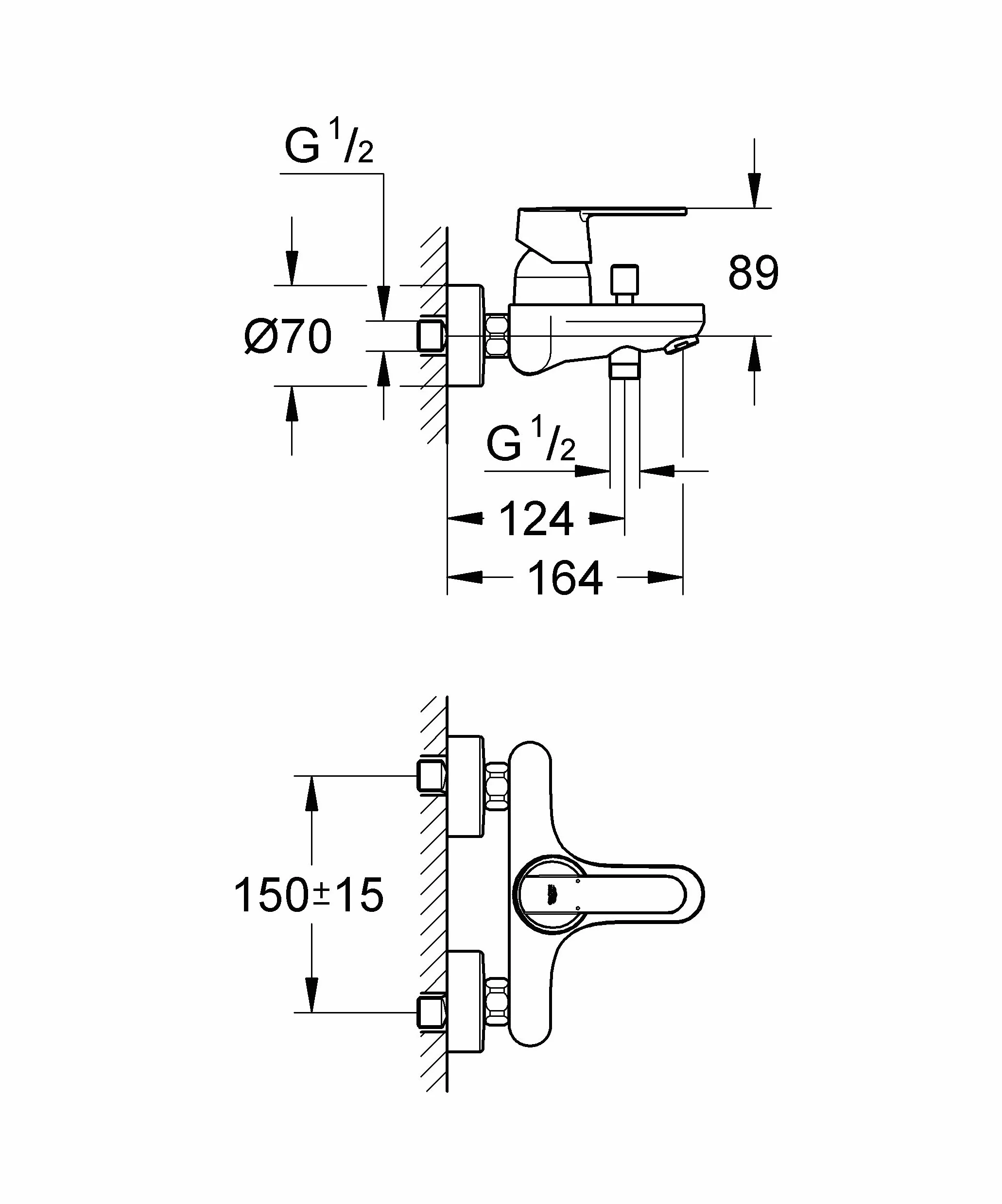 GROHE Get Quickfix jednouchwytowa bateria wannowa/prysznicowa, naścienna, metalowa dźwignia, chrom łatwy w montażu z GROHE Quickspanner 32887000