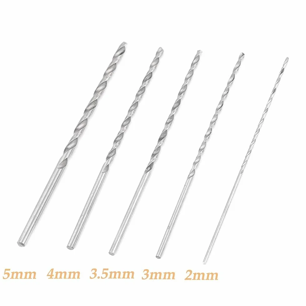 Anggrek 5 sztuk wiertarka łączone 2-5 mm długości wiertła HSS drewno drewno wiertło kręte 160mm długo Wiertła extra długa prosta cholewka wiertło kręte do metalu Elektronarzędzia