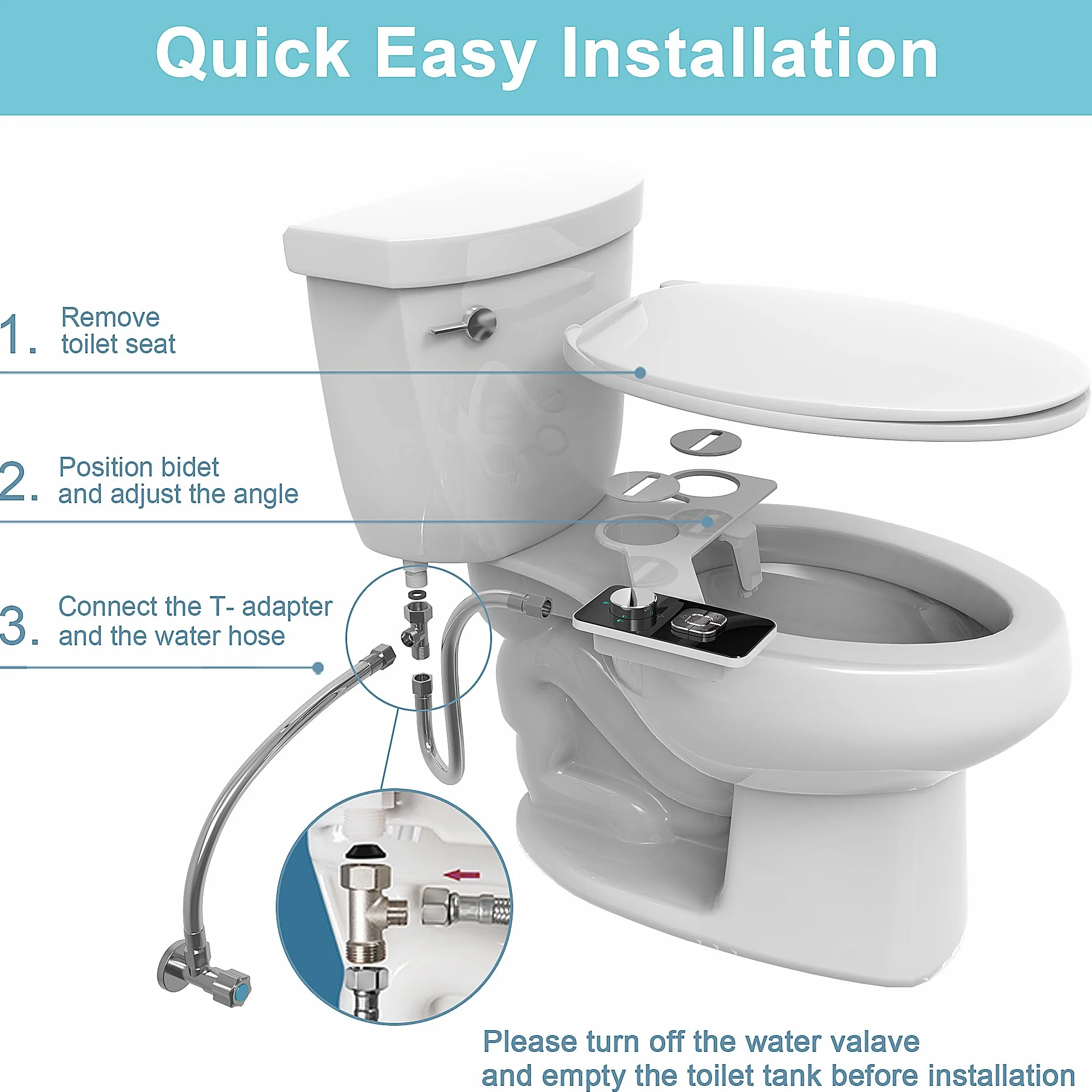 Bidet - Ultrad¨¹nner 5 mm nieelektryczny bidet, nakładka na deskę sedesową, regulowana ciśnienie, wysuwana samoczyszczająca się podwójna część z przodu i z tyłu