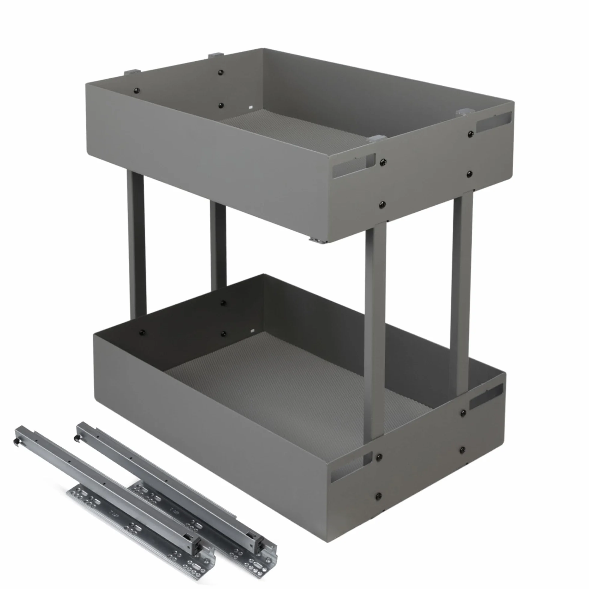Wysuwana półka pod szafkę, 2 poziomy, 25-60 cm, antracyt – Softclose, prowadnica pod szafkę kuchenną z pełnym wysuwem (meble 250 mm)