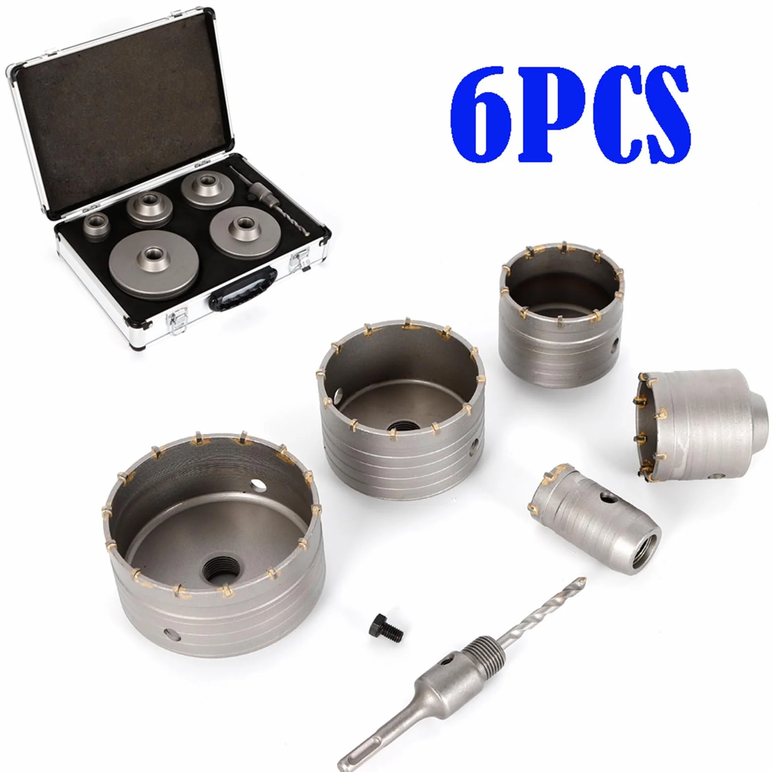 6-częściowy zestaw wierteł do betonu, wiertła do puszek Ø 40/68/80/100/120 mm, zestaw wierteł rdzeniowych z adapterem SDS-Plus do muru i betonu