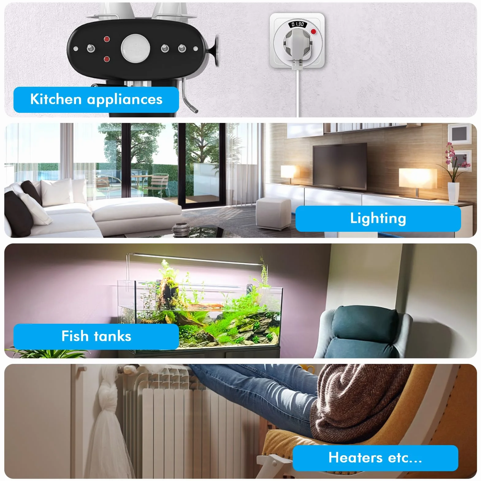 Jadeshay Gniazdko z timerem, mechaniczny programator czasowy, gniazdko z timerem, od 1 minuty do 24 godzin, z cyfrowym wyświetlaczem LED 3680 W, 230 V, do wszystkich rodzajów urządzeń gospodarstwa