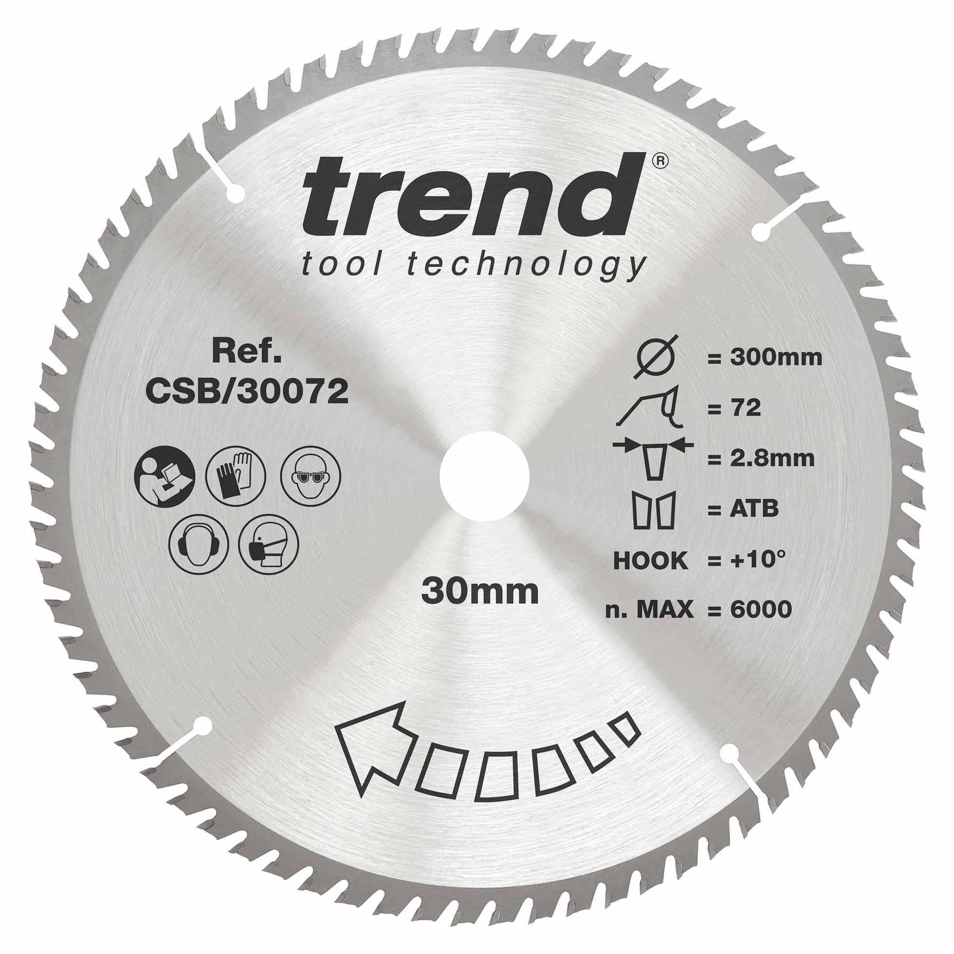 Trend Tarcza TCT do drewna 300 mm, 72 zęby, otwór 30 mm | Precyzyjnie szlifowane ostrza TCT; 72 zęby, cięcie 2,8 mm, +10° haczyk, węglik wolframu, CSB/30072
