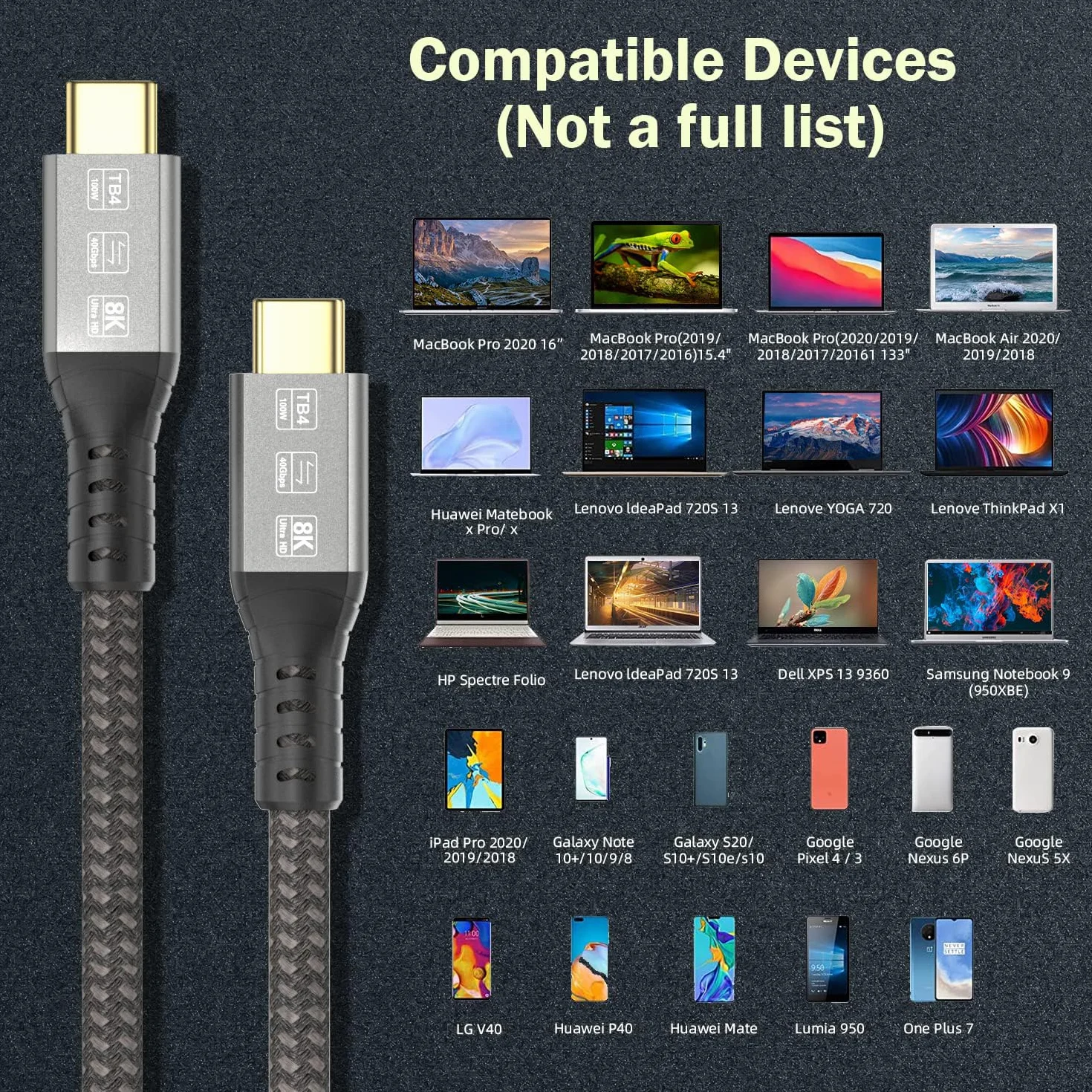USB C Thunderbolt 4 kabel 1,5 m 40 Gb/s pleciony USB4 8K 60 Hz PD 100 W TB4
