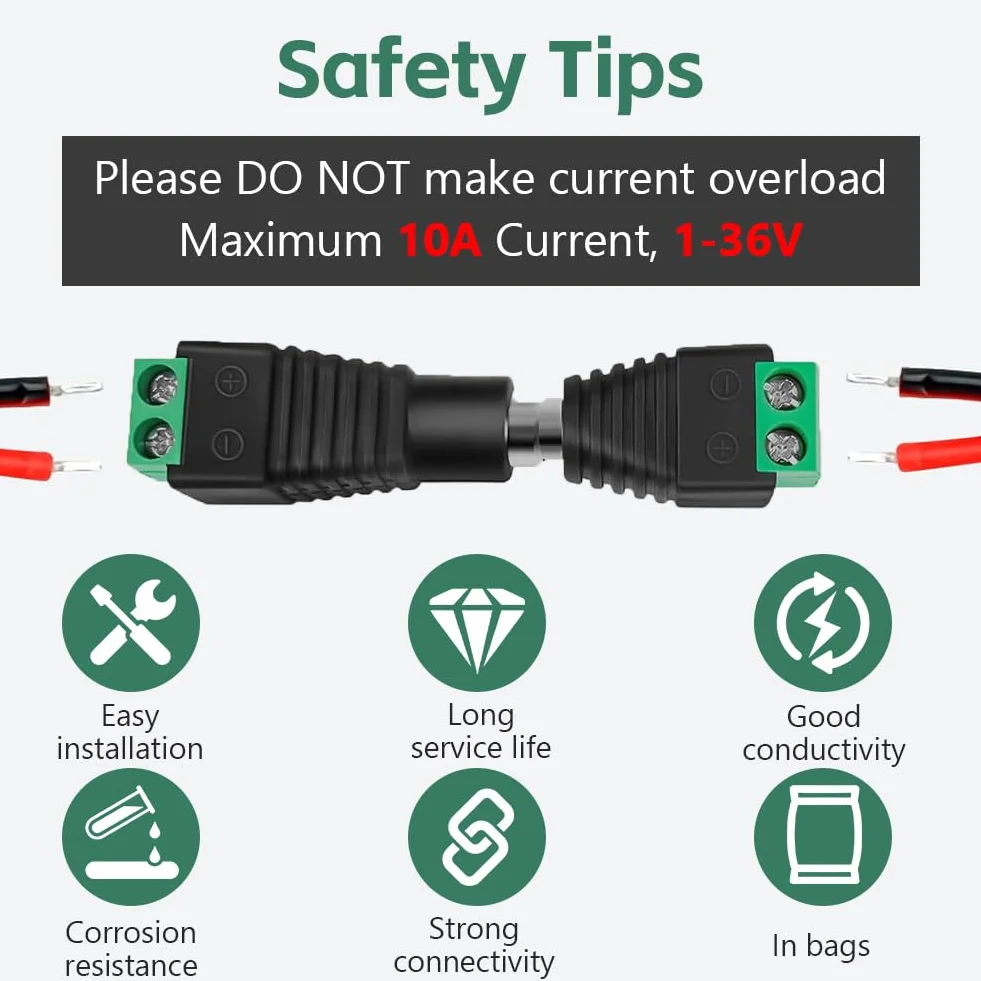 AXFEE 12 sztuk DC 5,5 mm 2,1 mm wtyk DC adapter Plug Jack Connector do kamery CCTV LED