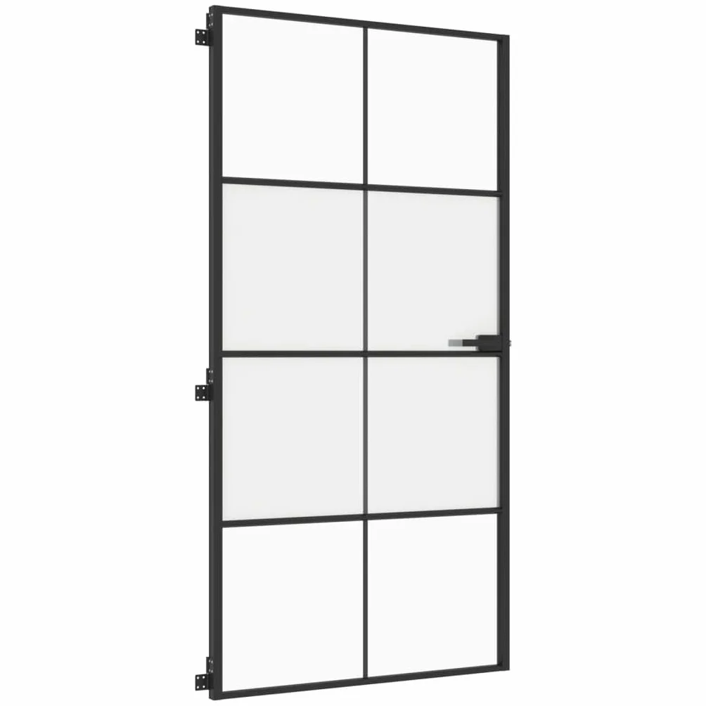 Drzwi wewnętrzne wąskie czarne 102,5 x 201,5 cm szkło hartowane i aluminiumSprzęt Materiały budowlane Drzwi domowe