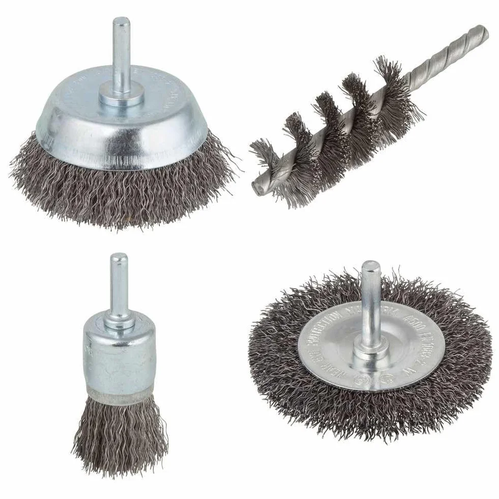 Wolfcraft 2133000 Zestaw Szczotek Drucianych ze Stali, Srebrny, Trzon Ø 6 mm, 4 Sztuki
