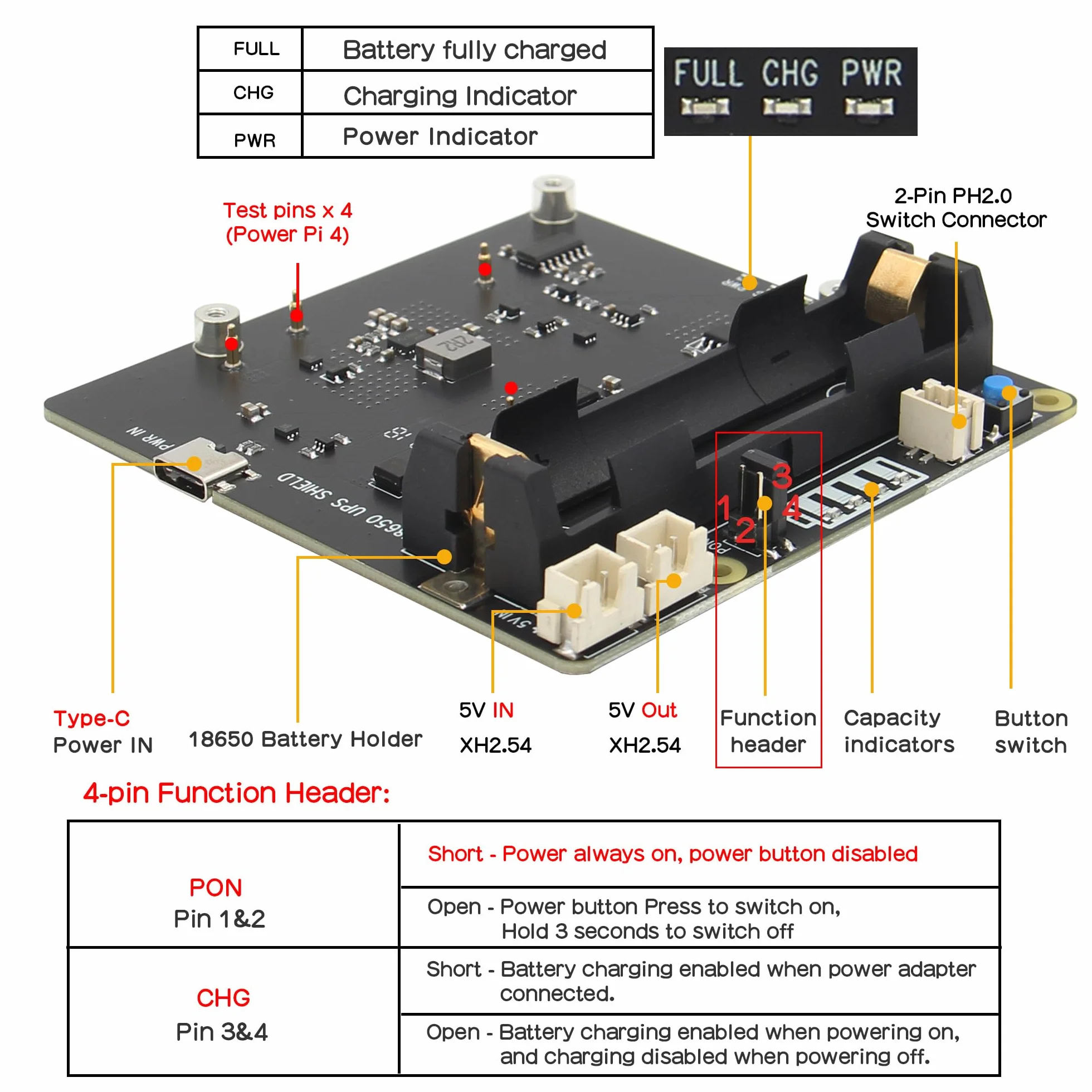 Geekworm Raspberry Pi 4 UPS X703, Ultra-compact 18650 UPS Shield with Auto Power On for Raspberry Pi 4 8GB/4GB/2GB Only