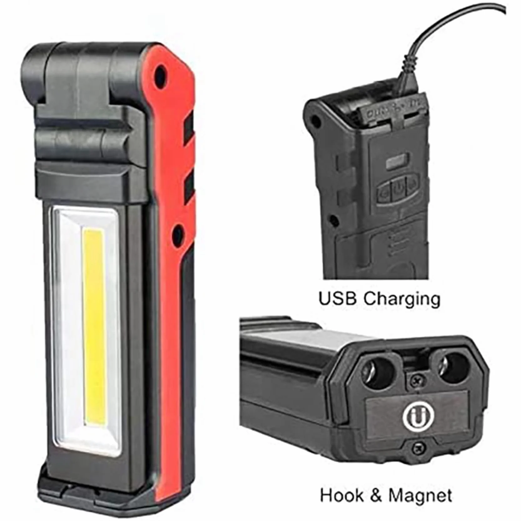 3X Super Jasne Światło Robocze LED COB z Podstawą Magnetyczną i Haczykiem Ładowalna Latarka USB z Możliwością Przyciemniania do Naprawy Samochodów na Zewnątrz