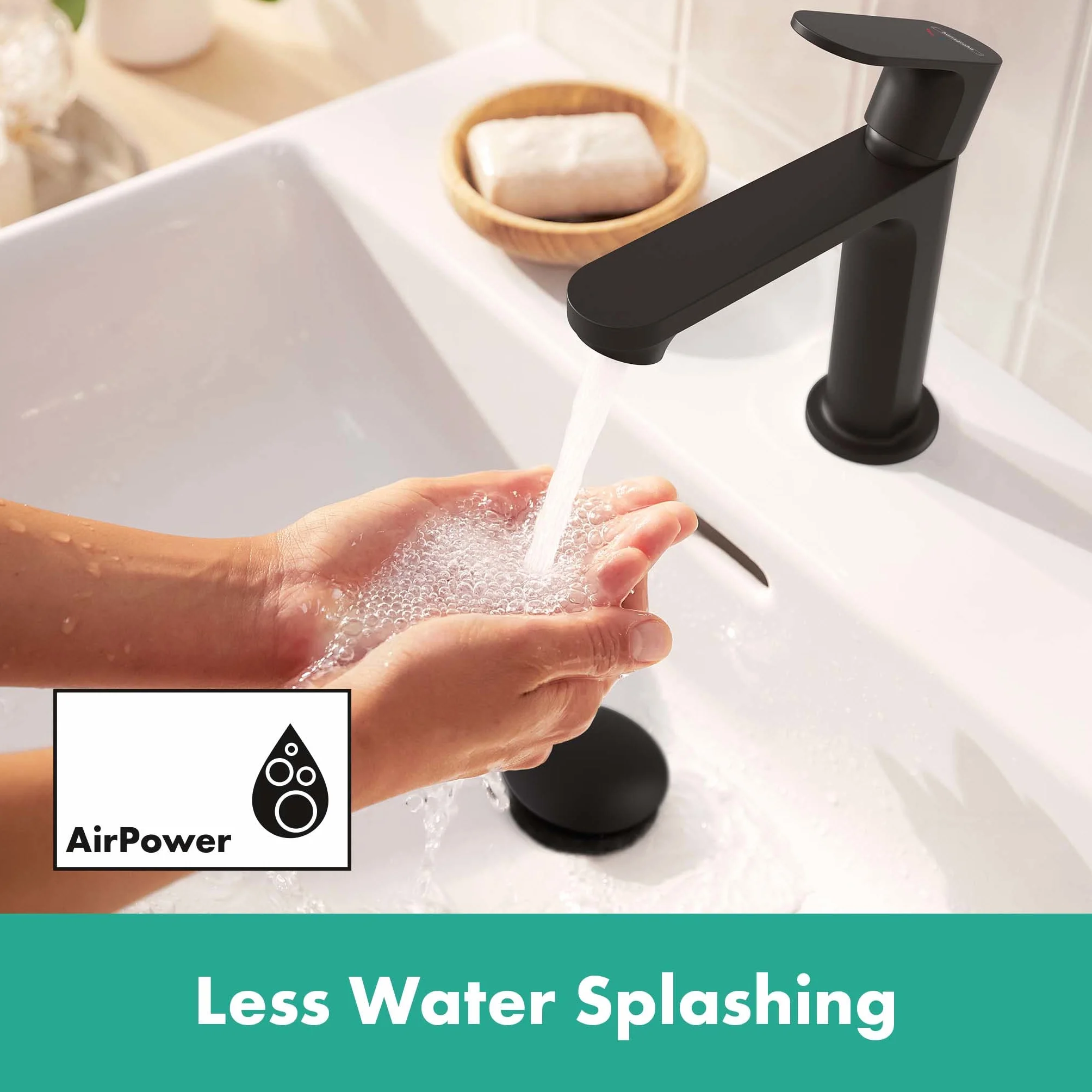 hansgrohe Rebris S - jednouchwytowa bateria umywalkowa bez zestawu odpływowego, kran łazienkowy z wylewką 109 mm, oszczędność wody (EcoSmart) i energii (CoolStart), czarny matowy, 72520670