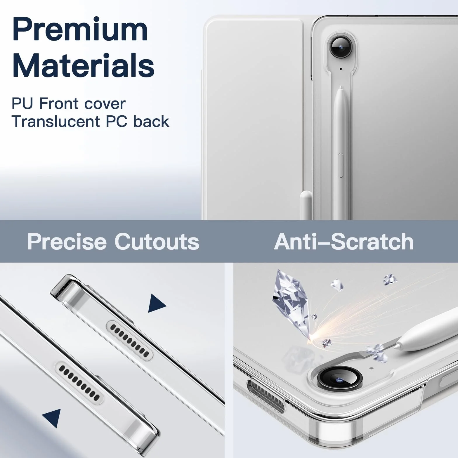 JETech Etui dla Samsung Galaxy Tab S10 Lite / S10 FE / S9 FE 10,9 Cala, Szczupły Półprzezroczysty Tył Składana na Trzy Części Folio Podstawkę Ochronną Osłona Tabletu (Srebrny)