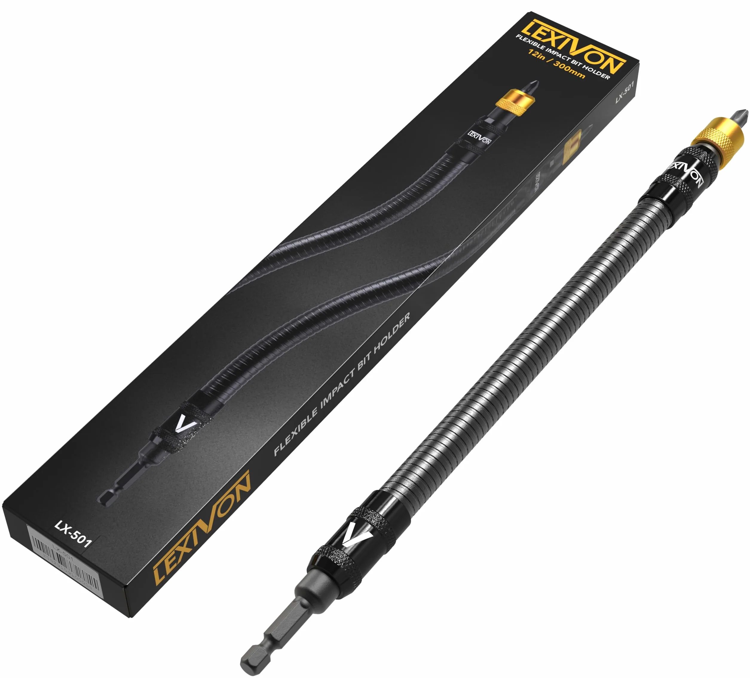 LEXIVON Uchwyt na wiertło, elastyczna przedłużka 30 cm, szybkozłączka z trzpieniem sześciokątnym 1/4″, do 3600 obr./min, gwarantowana wysoka wydajność (LX-501)