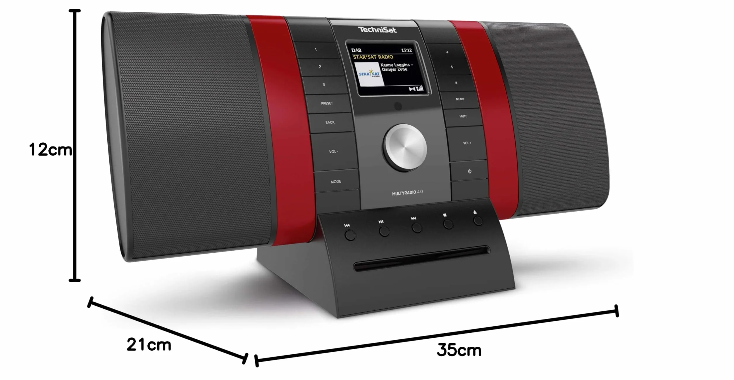 TechniSat MULTYRADIO 4.0 - radio internetowe (WLAN, DAB+, UKW, Spotify, Bluetooth, odtwarzacz CD, USB, kolorowy wyświetlacz, streaming muzyki, 2 x 10 W głośniki stereo) czarne/czerwone