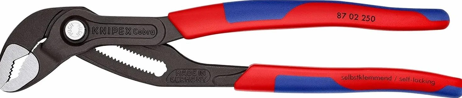 KNIPEX Cobra Szczypce nastawne do rur nowej generacji w opakowaniu z zawieszką fosforanowana, szara z wąskimi, wielokomponentowymi, 87 02 250 SB