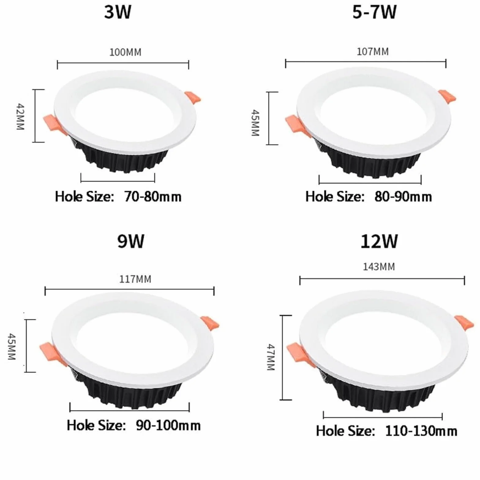 Lampa sufitowa do zabudowy 3,9 ~ 5,6 cala, do wyboru 3-CCT 3000K-6000K, cienki biały panel, aluminium o wysokiej jasności. Oświetlenie puszki (3 W, ciepła biel) (12 W, neutralne światło)