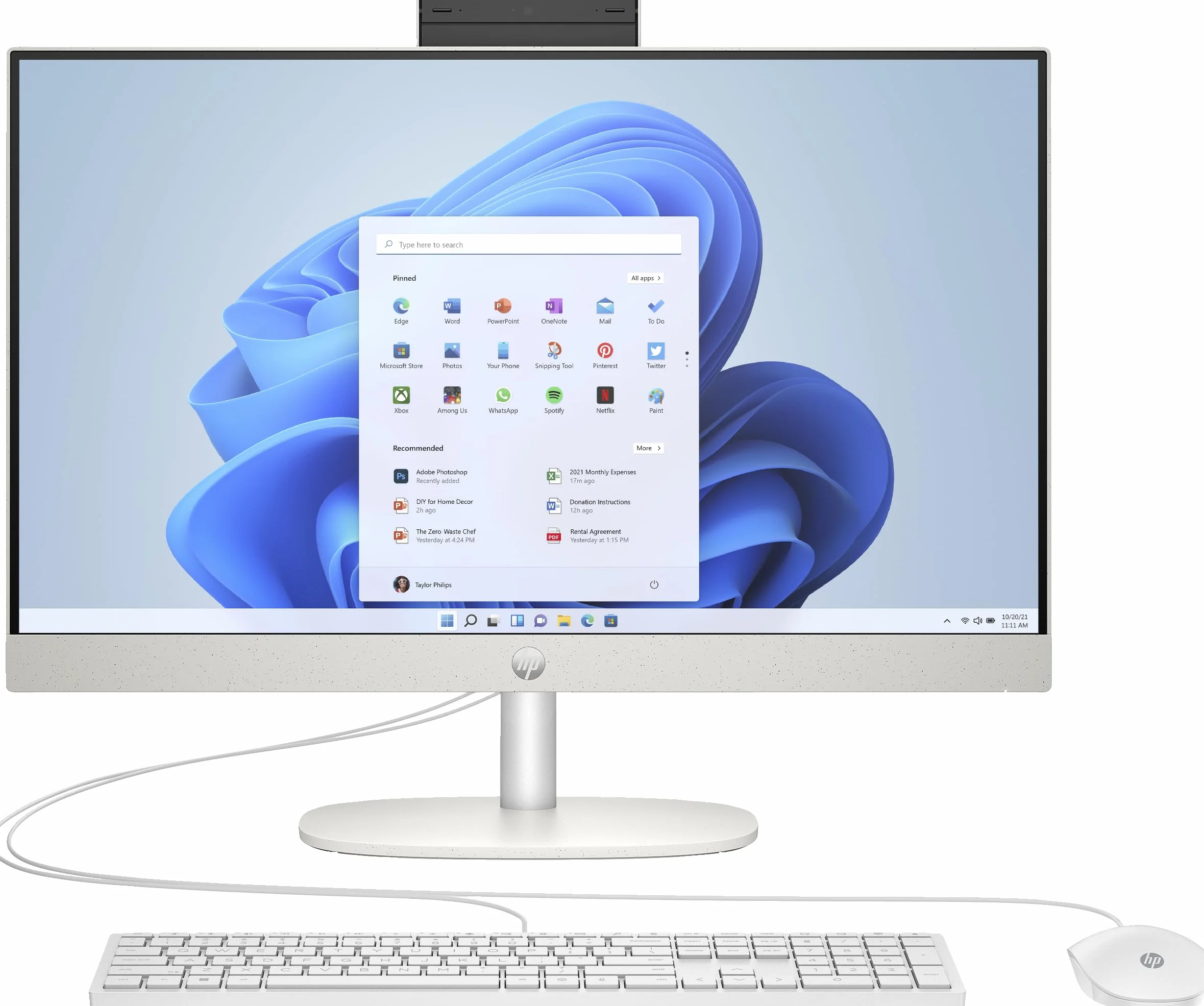 HP All-in-One PC, ekran dotykowy FHD 23,8", AMD Ryzen 5 7520U, 16 GB DDR4 RAM, 512 GB SSD, karta graficzna AMD Radeon, Windows 11 Home, QWERTZ, biały