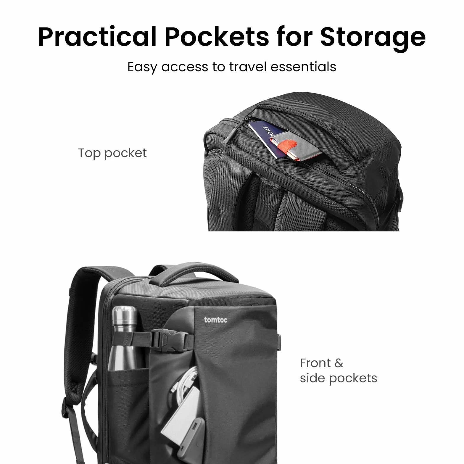 Tomtoc Plecak podróżny 40L TSA Bagaż podręczny Laptop 15,6-17 cali Wodoodporny