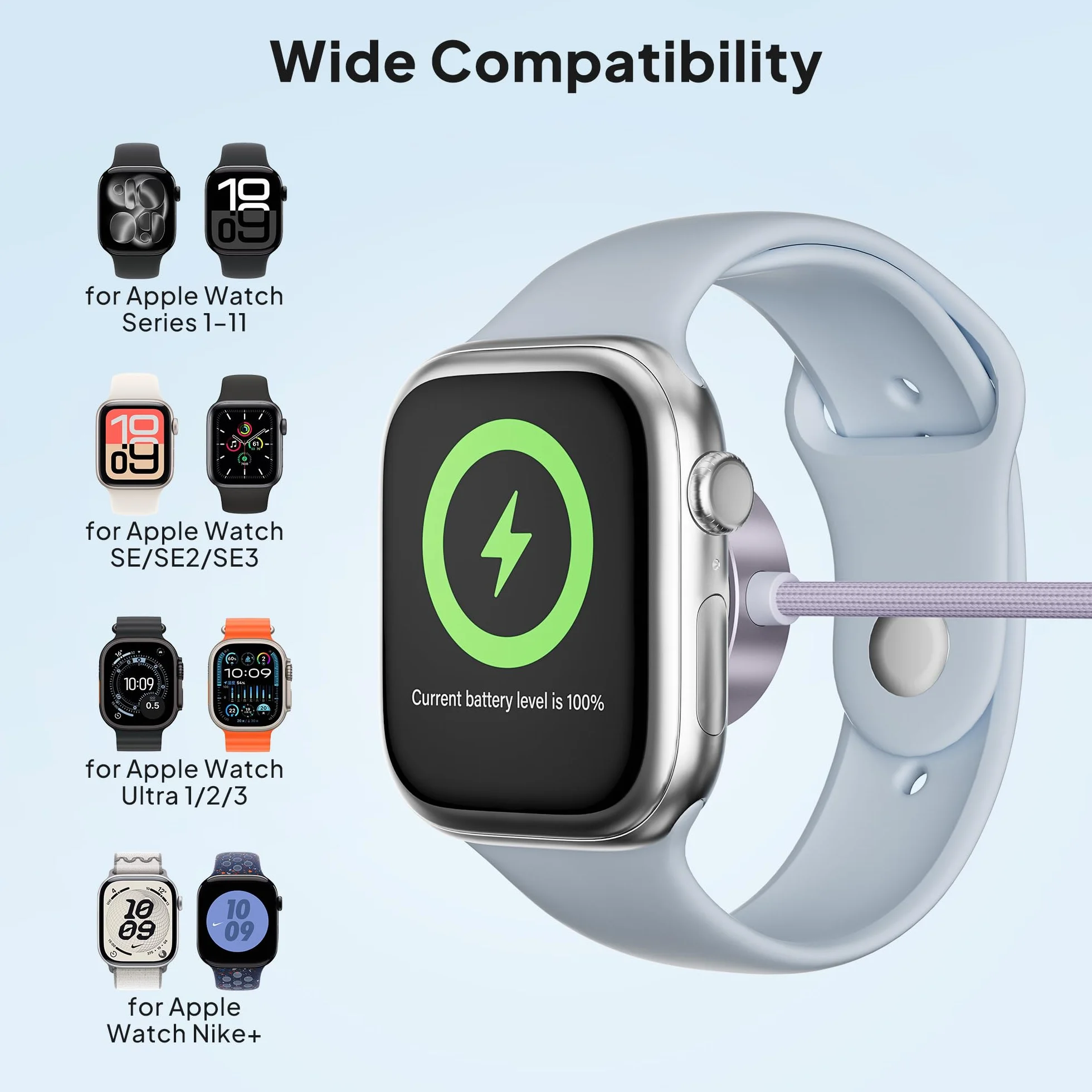 Elebase Apple Watch Ultra 3 ładowarka,5W Magnetyczna Apple Watch Charger z kabel USB C 1,2 m szybkiego ładowania i adapterem USB A,przenośna bezprzewodowa Typ C do iWatch Series 11 10 9 8 7 6 5 4,SE