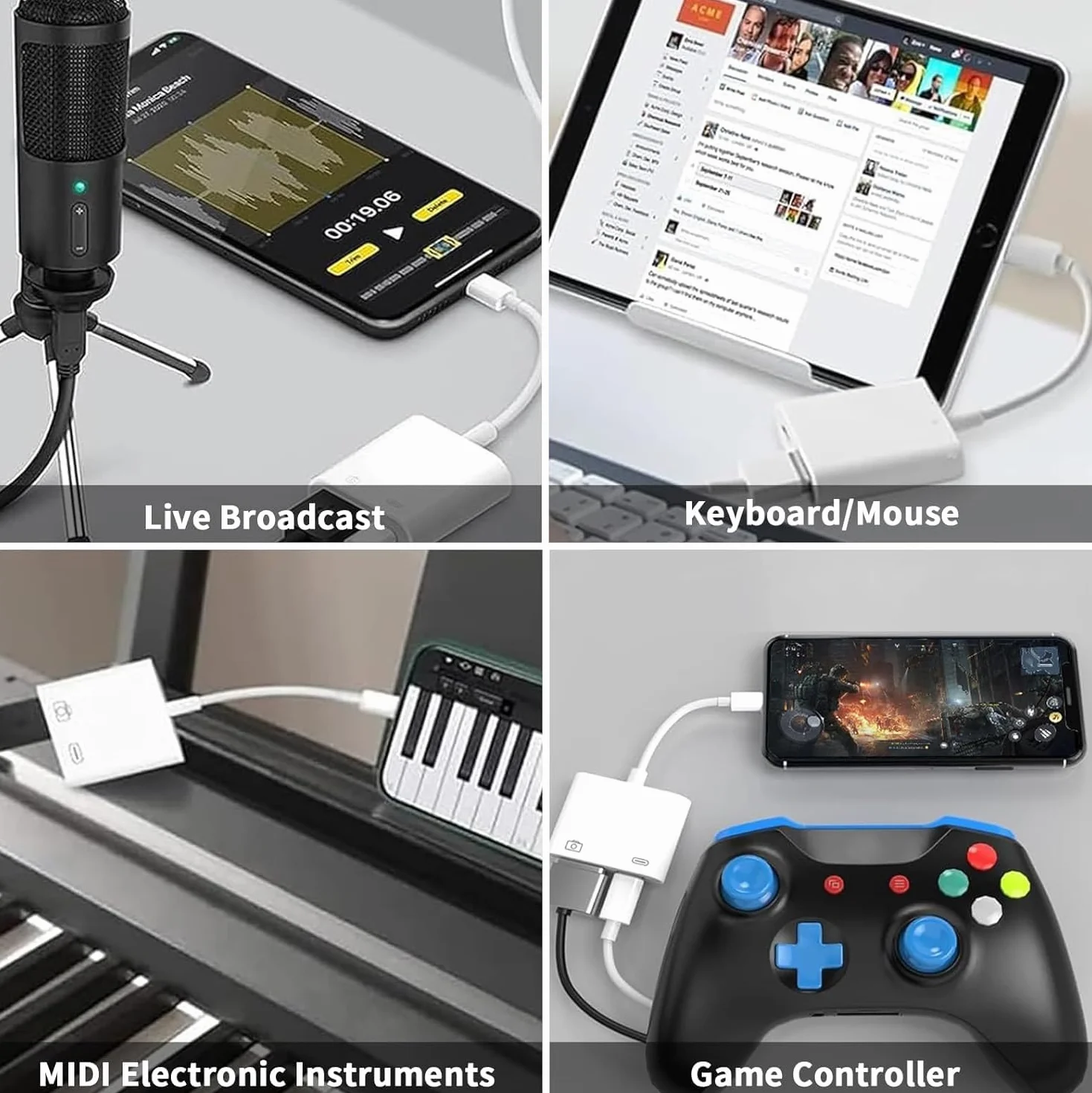 Adapter iPhone USB OTG MFi Lightning męski USB żeński kabel ładujący konwerter OTG pamięć flash czytnik kart mysz klawiatura MIDI kontroler gier