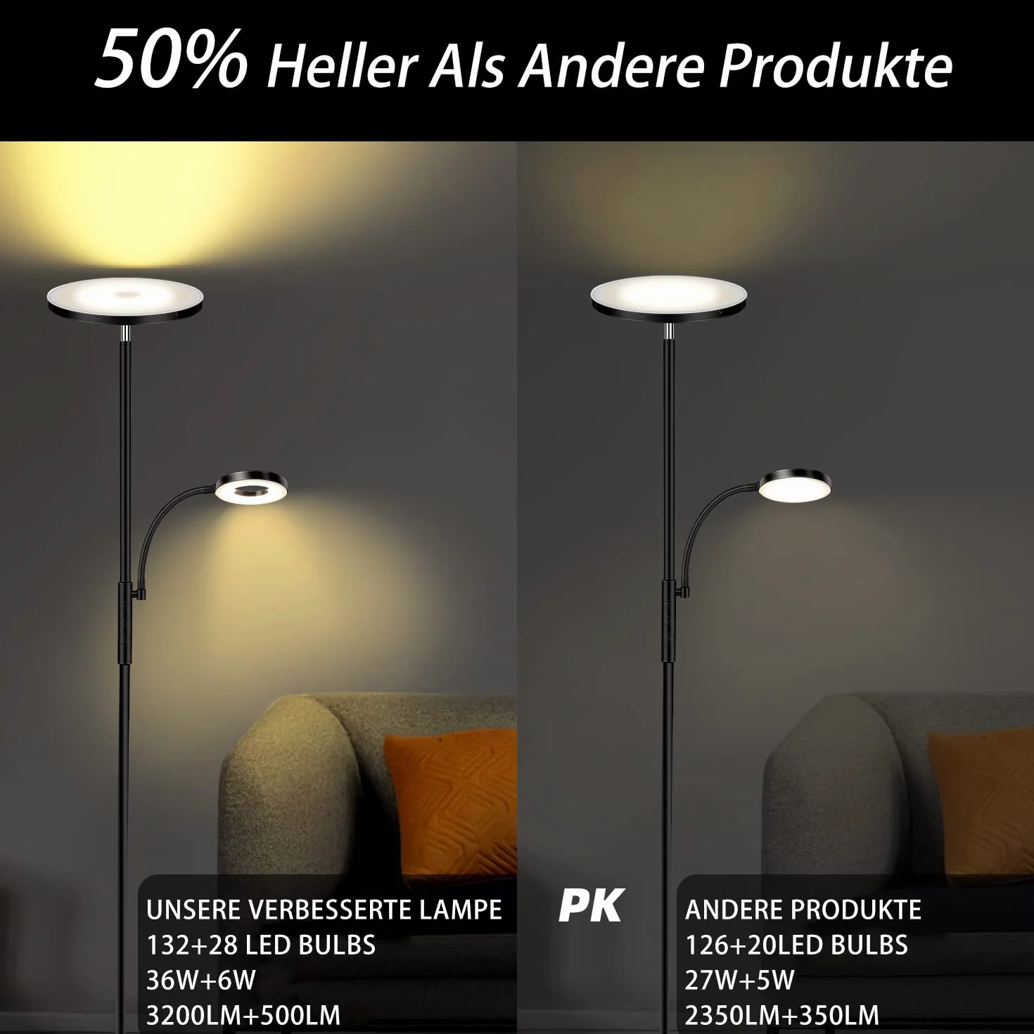 Lampa podłogowa LED 42W 4500 lm super jasna stojąca salonu, 2700 K-6500K lampy podłogowe do czytania z pilotem i sterowaniem dotykowym, wysoka lampa podłogowa do salonu, sypialni, biura