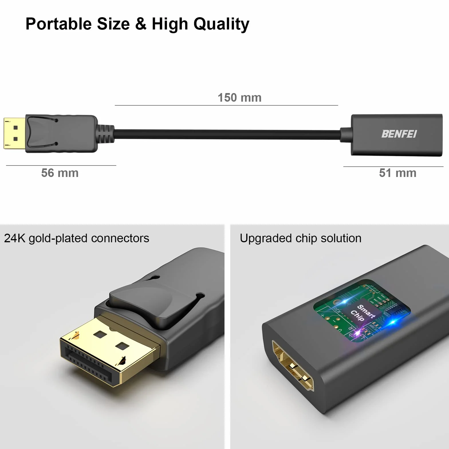 Benfei Displayport HDMI Adapter Czarny 15 cm