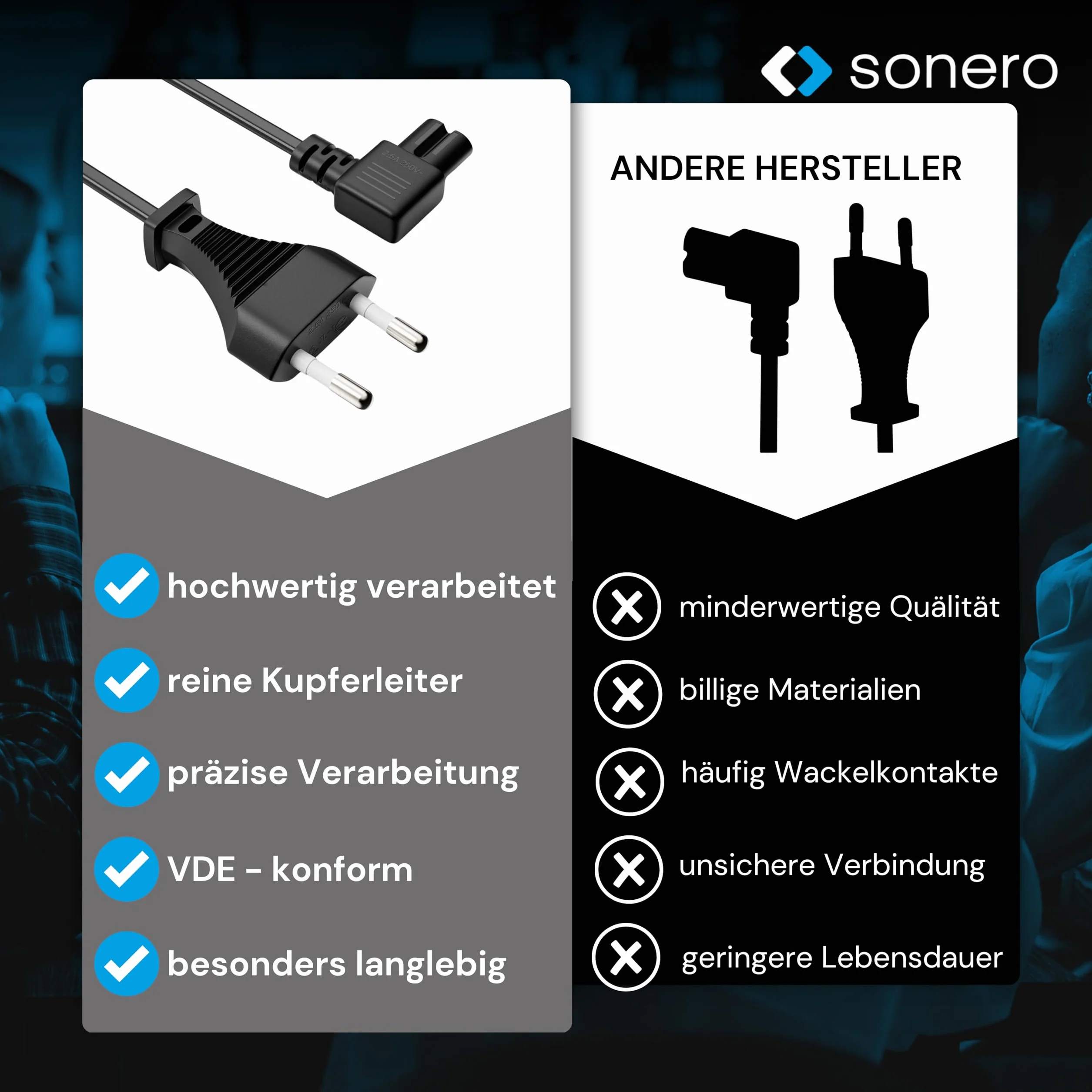 sonero Kabel zasilający, 2-biegunowy, 2,00 m, wtyczka euro typu C, wtyczka sieciowa do gniazda IEC C7 Euro 8, kąt 90°, zasilacz sieciowy kabel do telewizora, PS5, PS4, PS3, urządzeń gospodarstwa