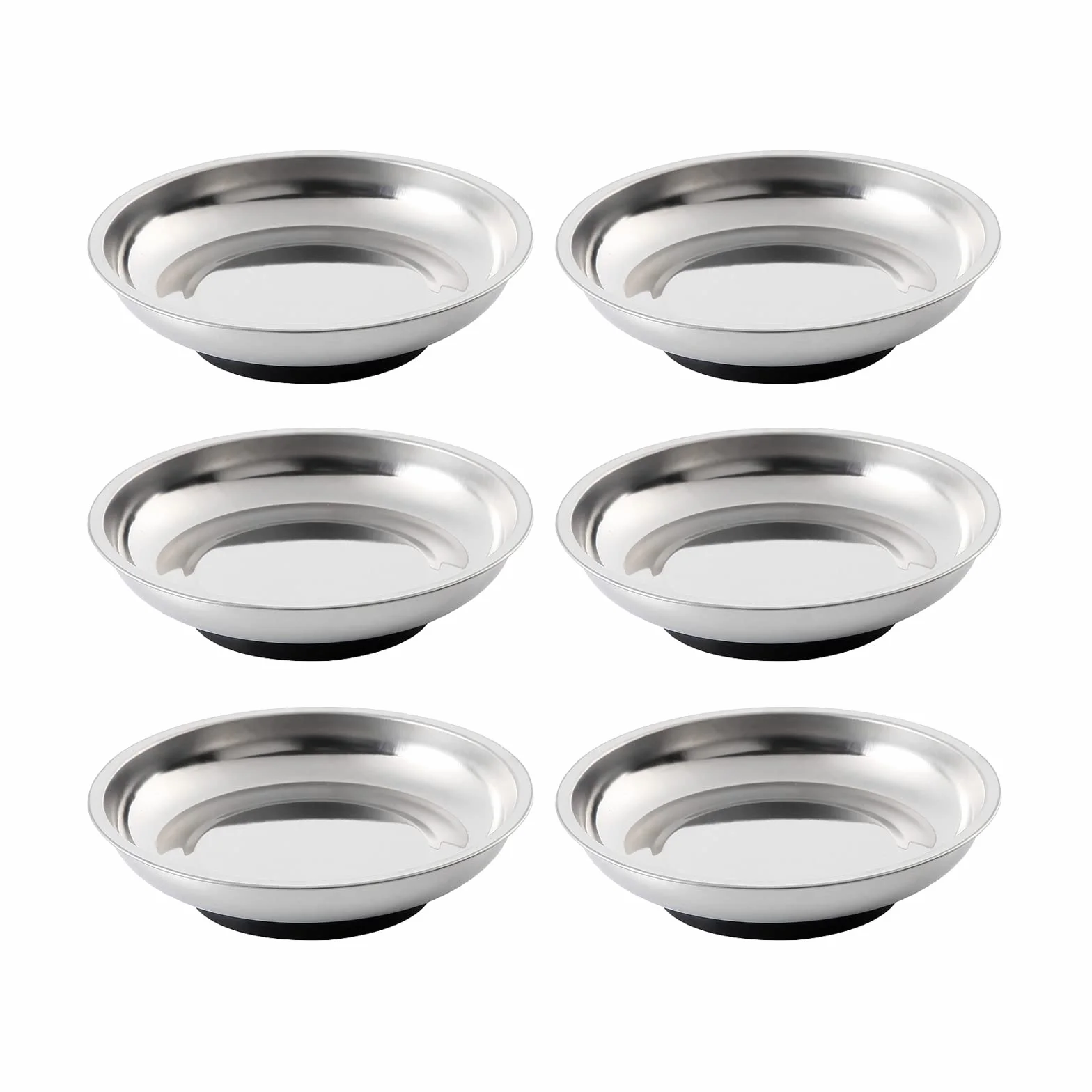 6 okrągłych magnetycznych tacek na miski 10 cm, ze stali nierdzewnej, uchwyt na części, do śrub, gniazd, śrub, pinów, mechaników i motoryzacji, 6 szt