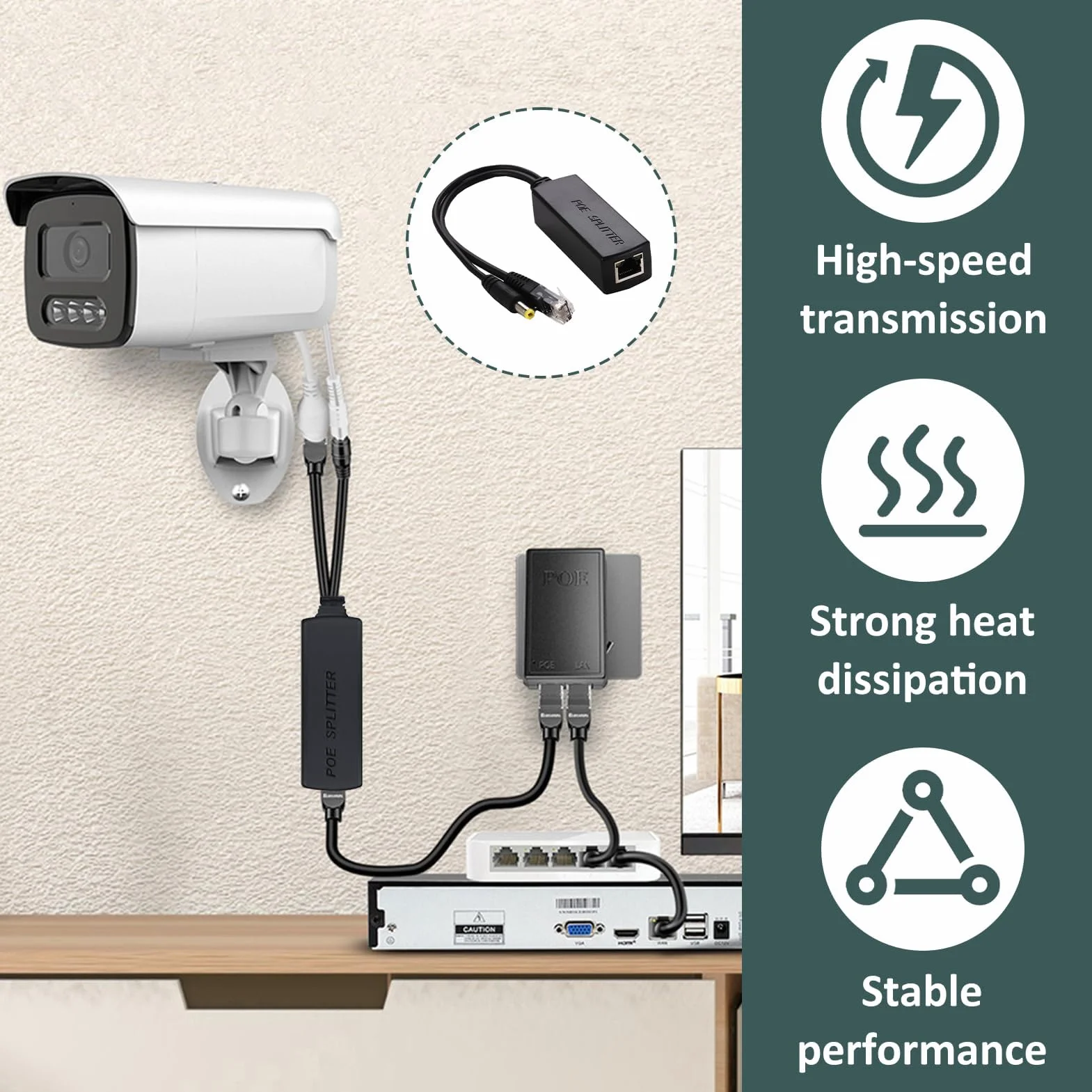 Poe wtyczka DC 48V do 12V 2A rozdzielacz IEEE802.3af/at adapter PoE do kamery IP AP Smart Home 240mm
