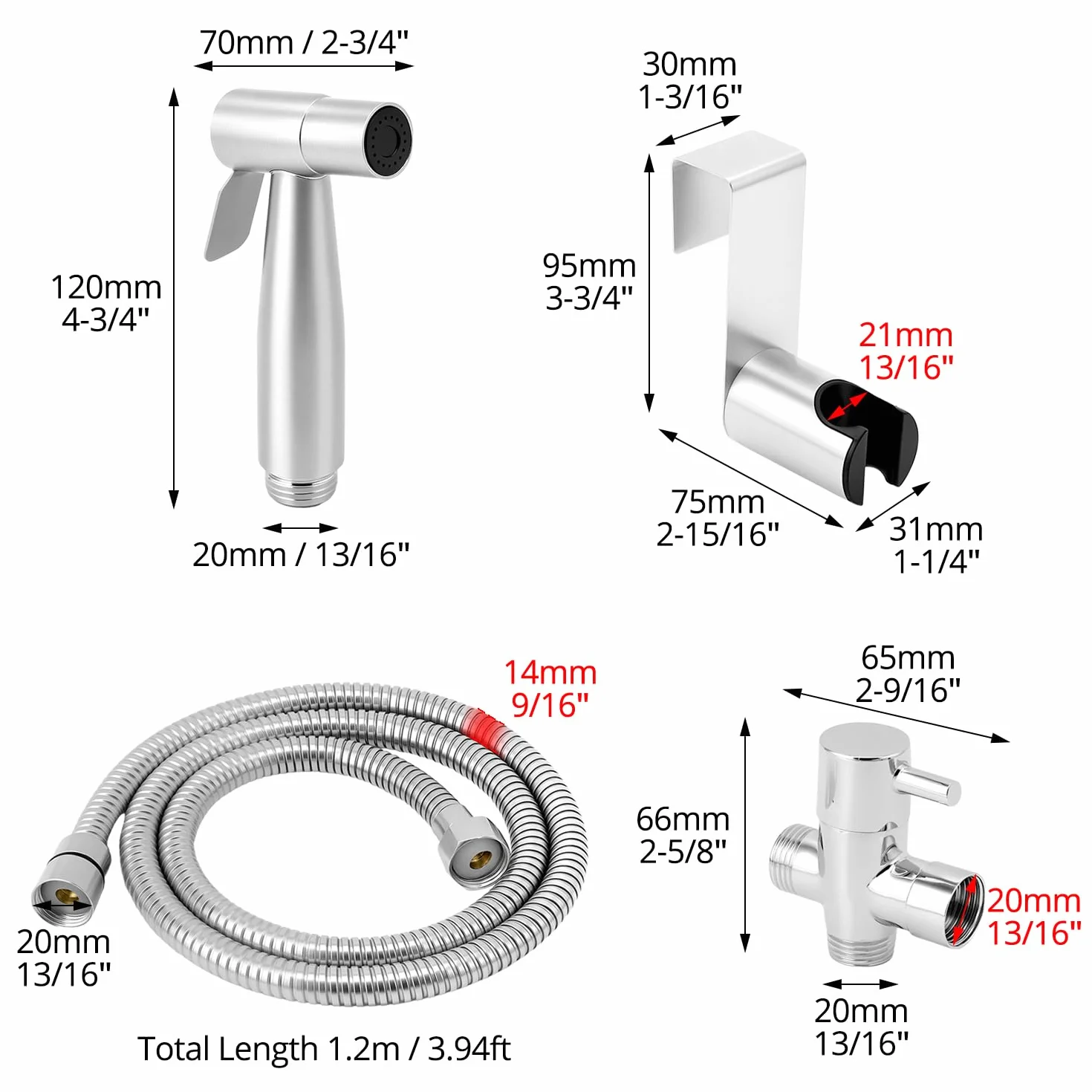 QWORK® Przenośny zestaw prysznicowy bidet, opryskiwacz do bidetu ze stali nierdzewnej SUS304 z szczelną konstrukcją