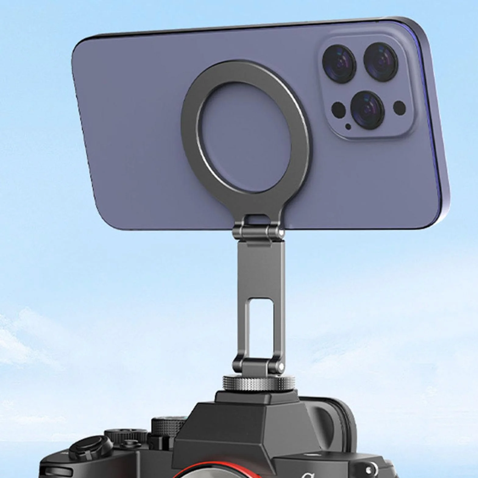 Metal Phone Tripod Mount Cold Shoe Phone Holder Portable Folding Cell Phone Clamp for Selfies Concert Travel Live Streaming