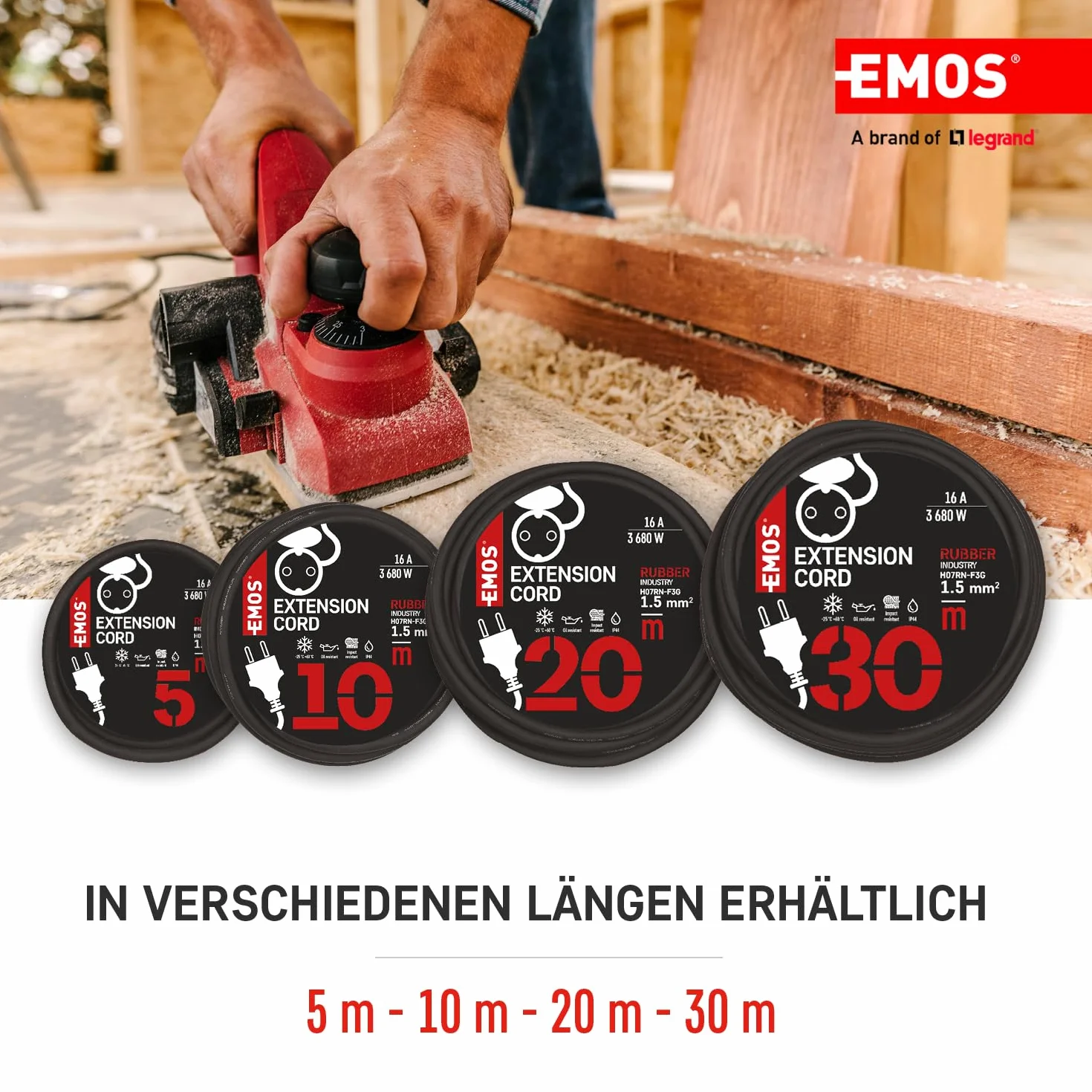 EMOS Przedłużacz IP44 20 m 1 gniazdko Schuko 230 V 16 A 3680 W H07RN-F3G 1,5 mm2 czarny