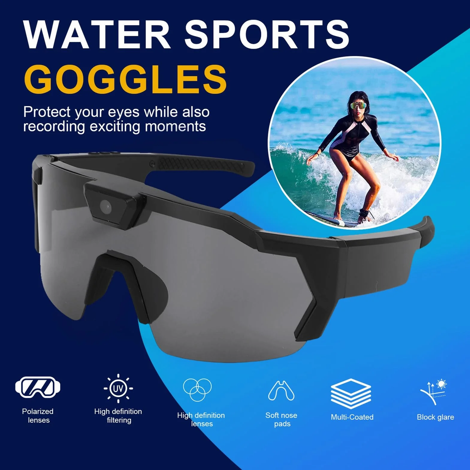 GOWENIC Inteligentne Okulary Przeciwsłoneczne z kamerą, Rejestrator Wideo 1080P 12MP HD z Obiektywem Polaryzacyjnym do Nagrywania Jazdy na Rowerze Filmowanie Sportowe Rejestrowanie życia