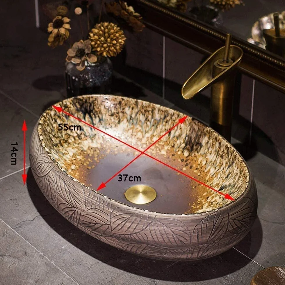 Szafka Pod Umywalkę Z Umywalką, Umywalka Nablatowa, Umywalka Nablatowa Łazienkowa 21 X 14 Cali, Europejska Rustykalna, Owalna, Porcelanowa, Ceramiczna Umywalka Nablatowa