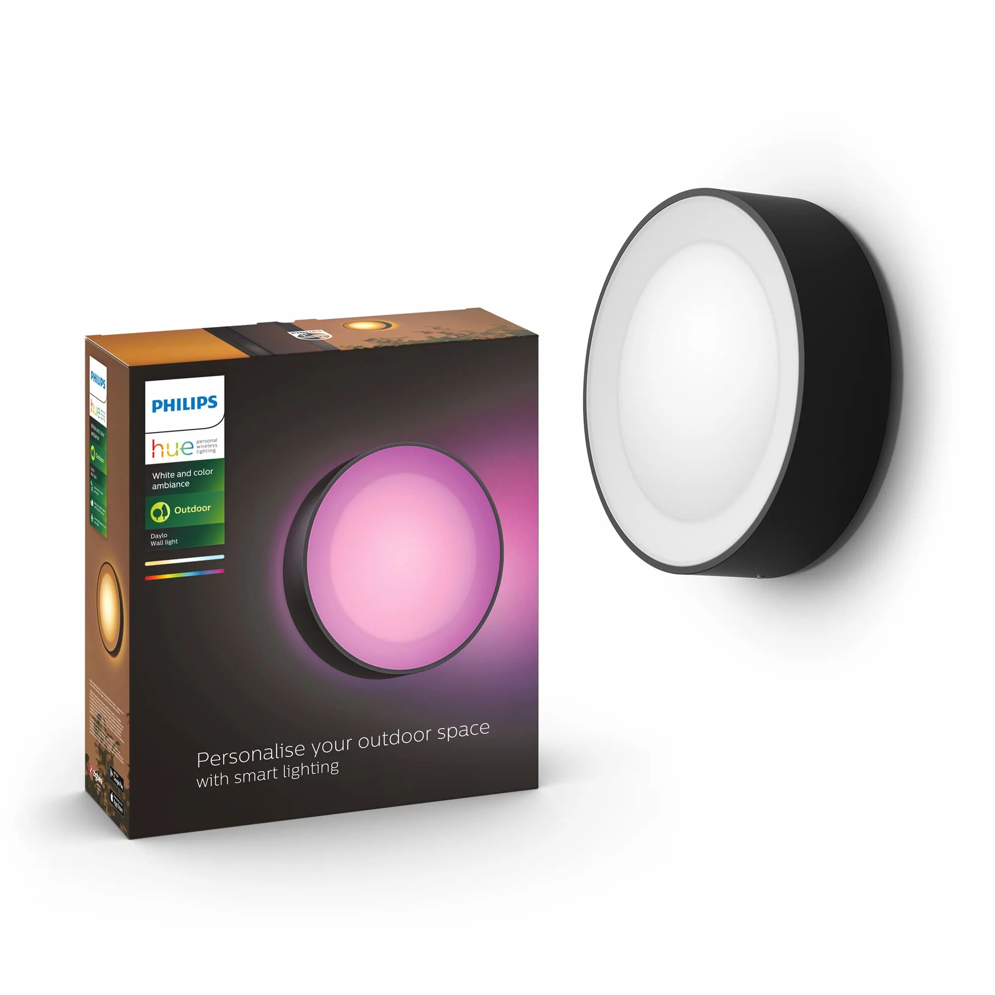 Philips Hue White and color ambiance Kinkiet zewnętrzny Daylo Wbudowane źródło światła LED Światło białe i kolorowe Zasilanie sieciowe Inteligentne sterowanie dzięki mostkowi Hue*