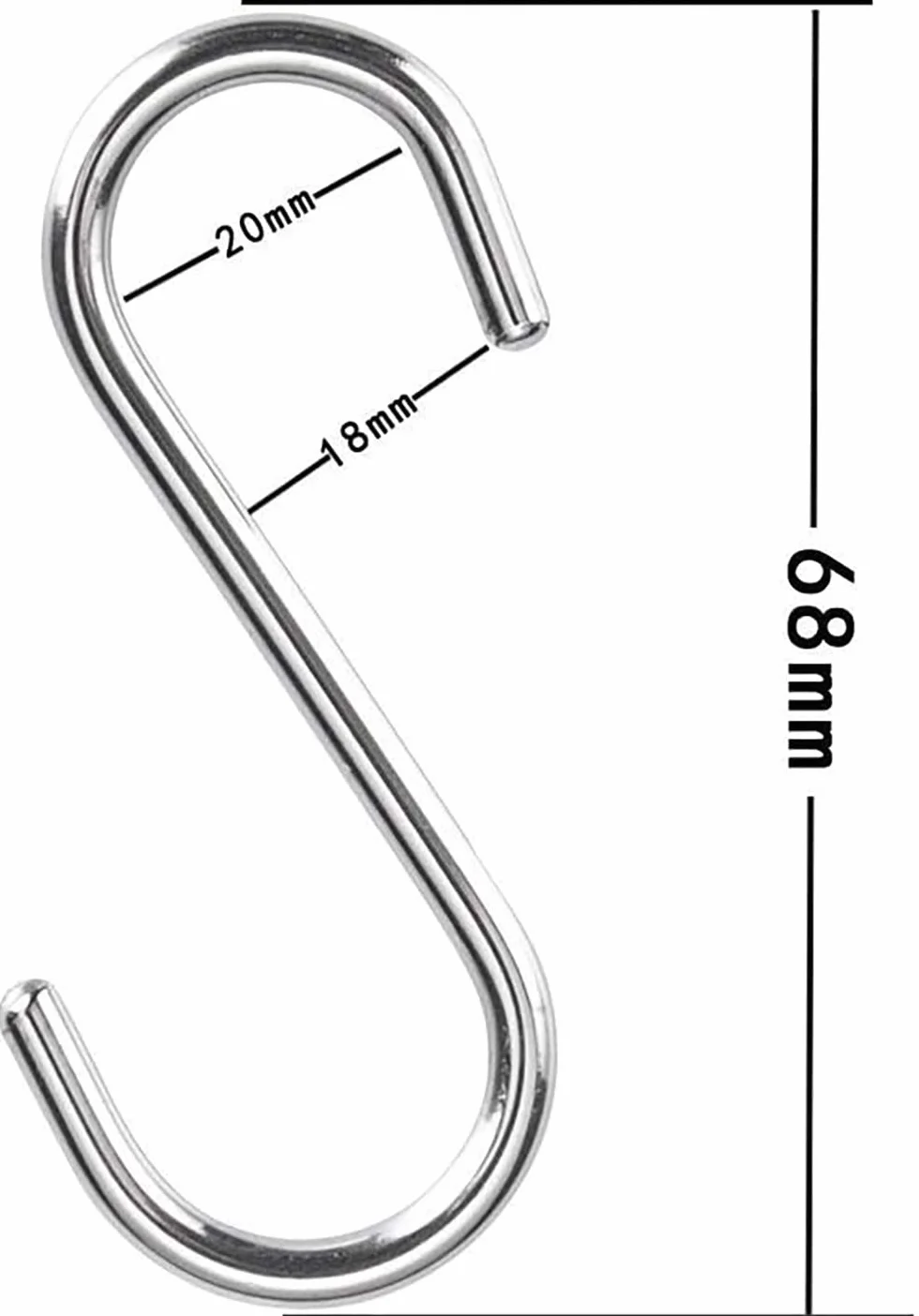 ARTOYS Haczyki S ze stali nierdzewnej - 7 cm wytrzymałe (4 mm) - nierdzewne, nośność 45 kg - opakowanie 20 sztuk