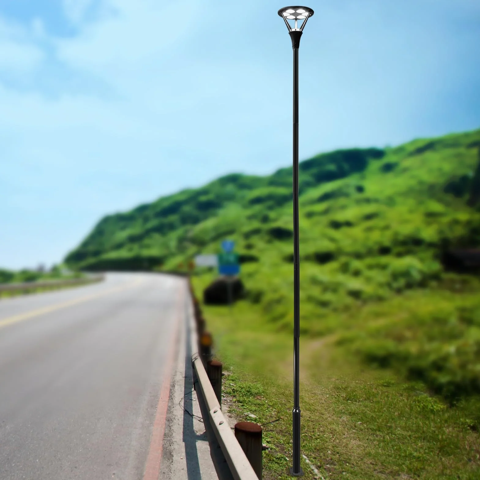 Lampa masztowa, 6 m, maszt na latarnię uliczną, nośność 100 kg, dzielony maszt na latarnię uliczną, nadaje się do użytku na ulicy, do ogrodu, na podwórko, czarna