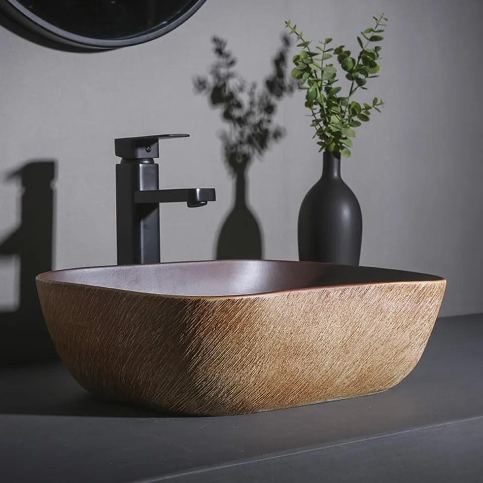 Zlewozmywak naczyniowy Umywalka nablatowa Art w stylu retro, prosta, ceramiczna, owalna, balkonowa