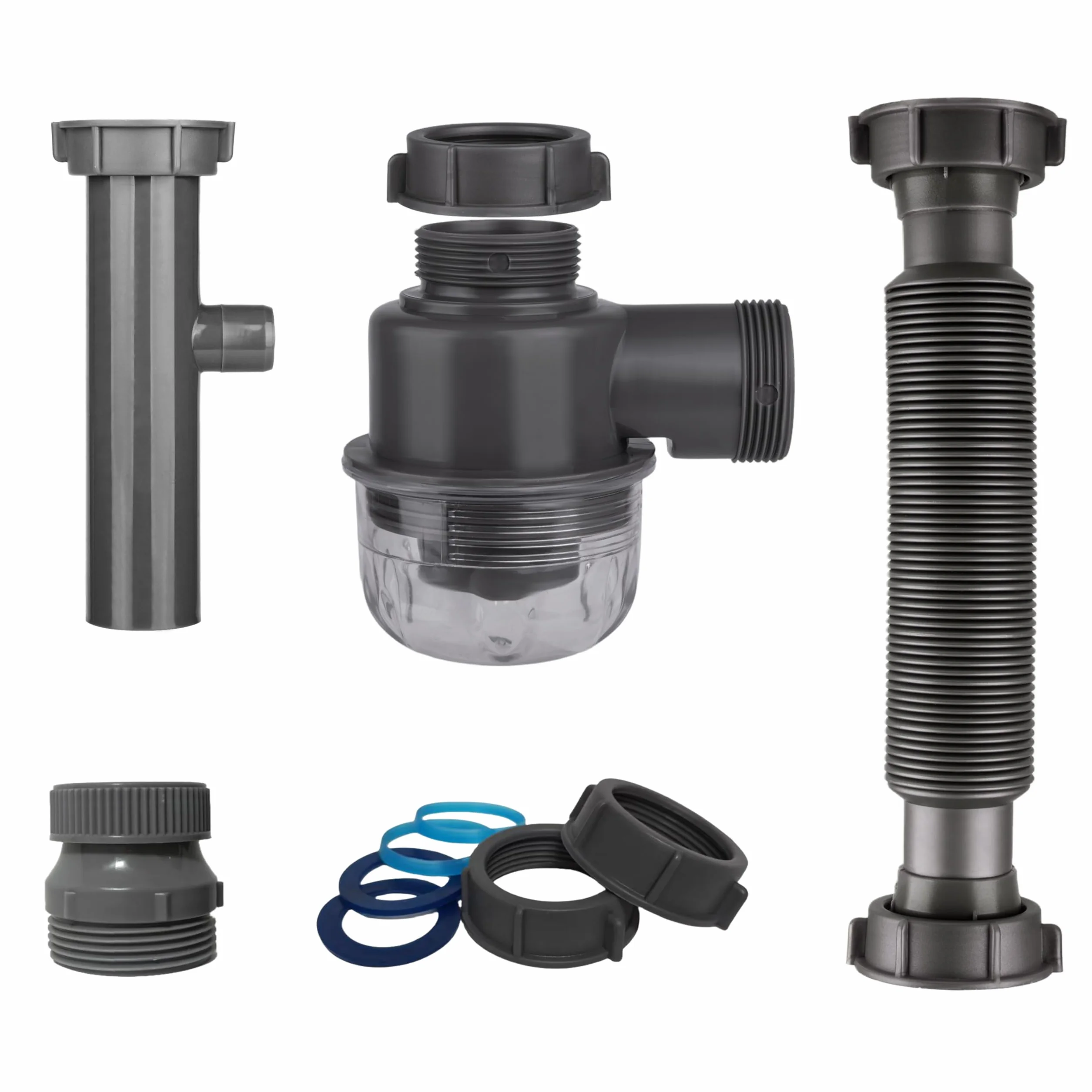 Zestaw hydrauliczny z PCW 1-1/10.2 cm i 1-1/5.1 cm z adapterem gwintowanym, zestaw odpływowy do zlewu do łazienki i kuchni, zamiennik pułapki P, elastyczna końcówka odpływowa rury przedłużającej